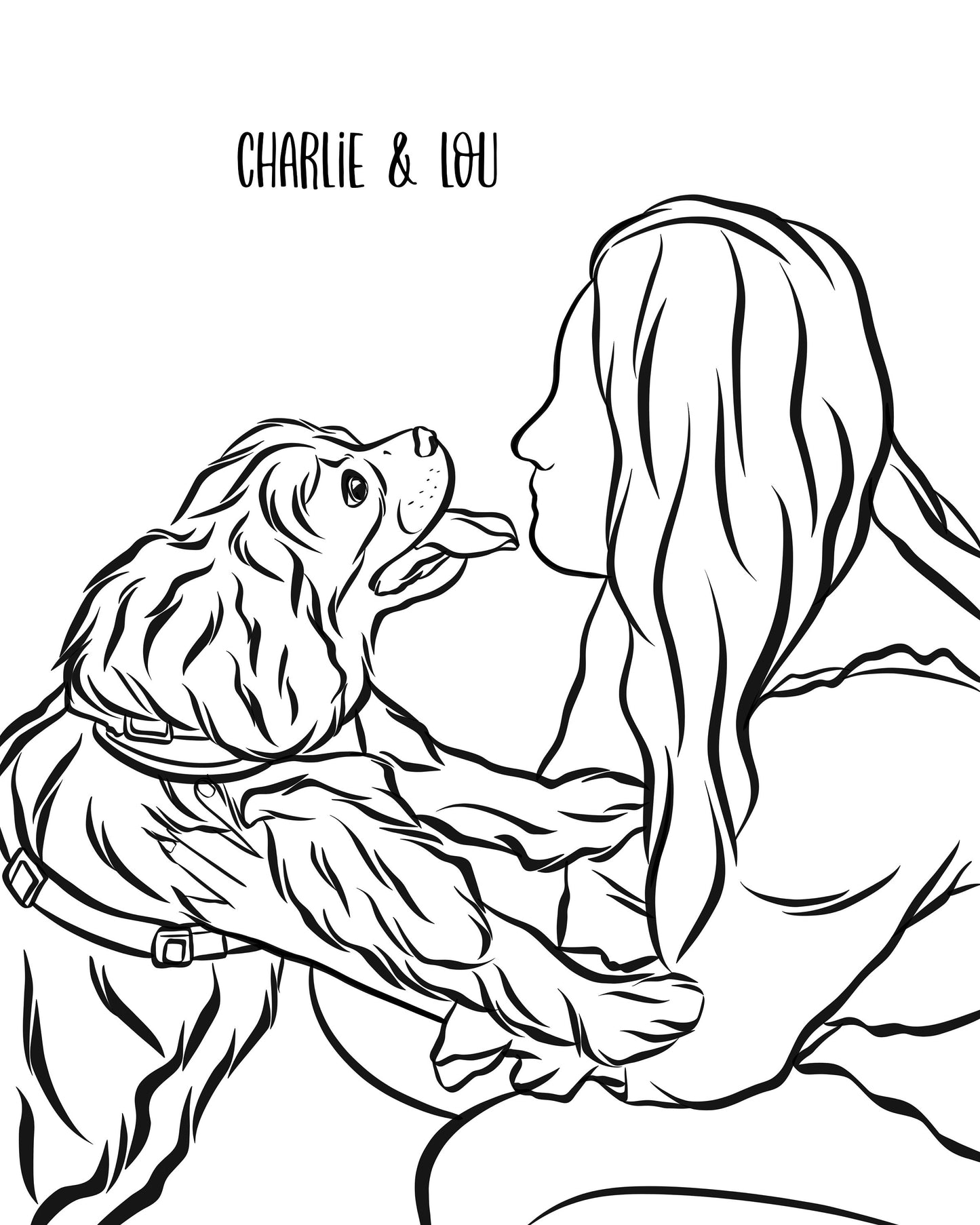 Pet and Human Outline Portrait/ Custom Dog Owner Line Art/ Outline Drawing from Photo/ Cute Dog Memorial Printable Art/ Minimalist Wall Art