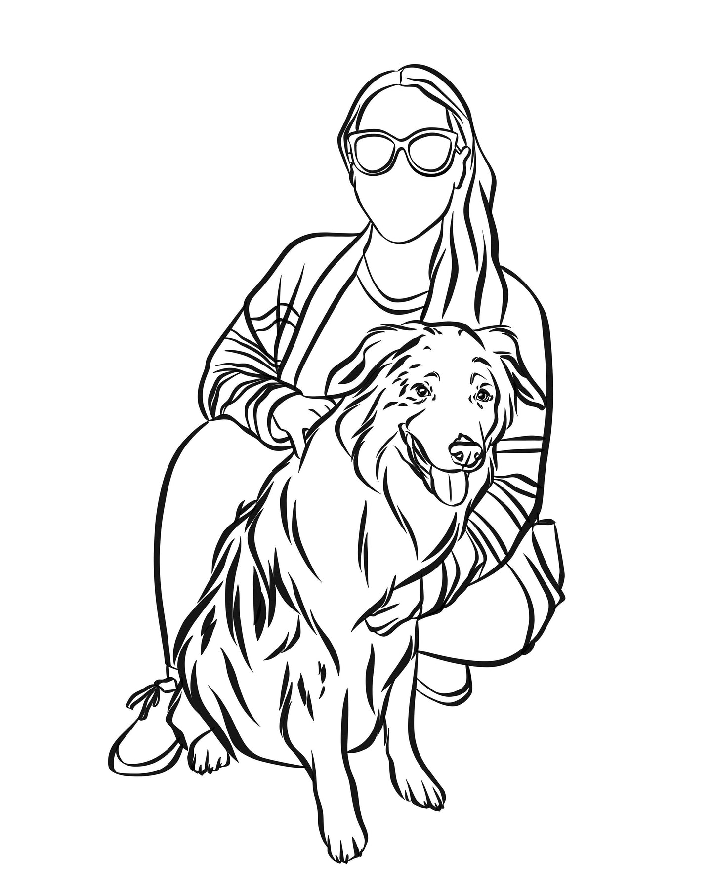 Pet and Human Outline Portrait/ Custom Dog Owner Line Art/ Outline Drawing from Photo/ Cute Dog Memorial Printable Art/ Minimalist Wall Art