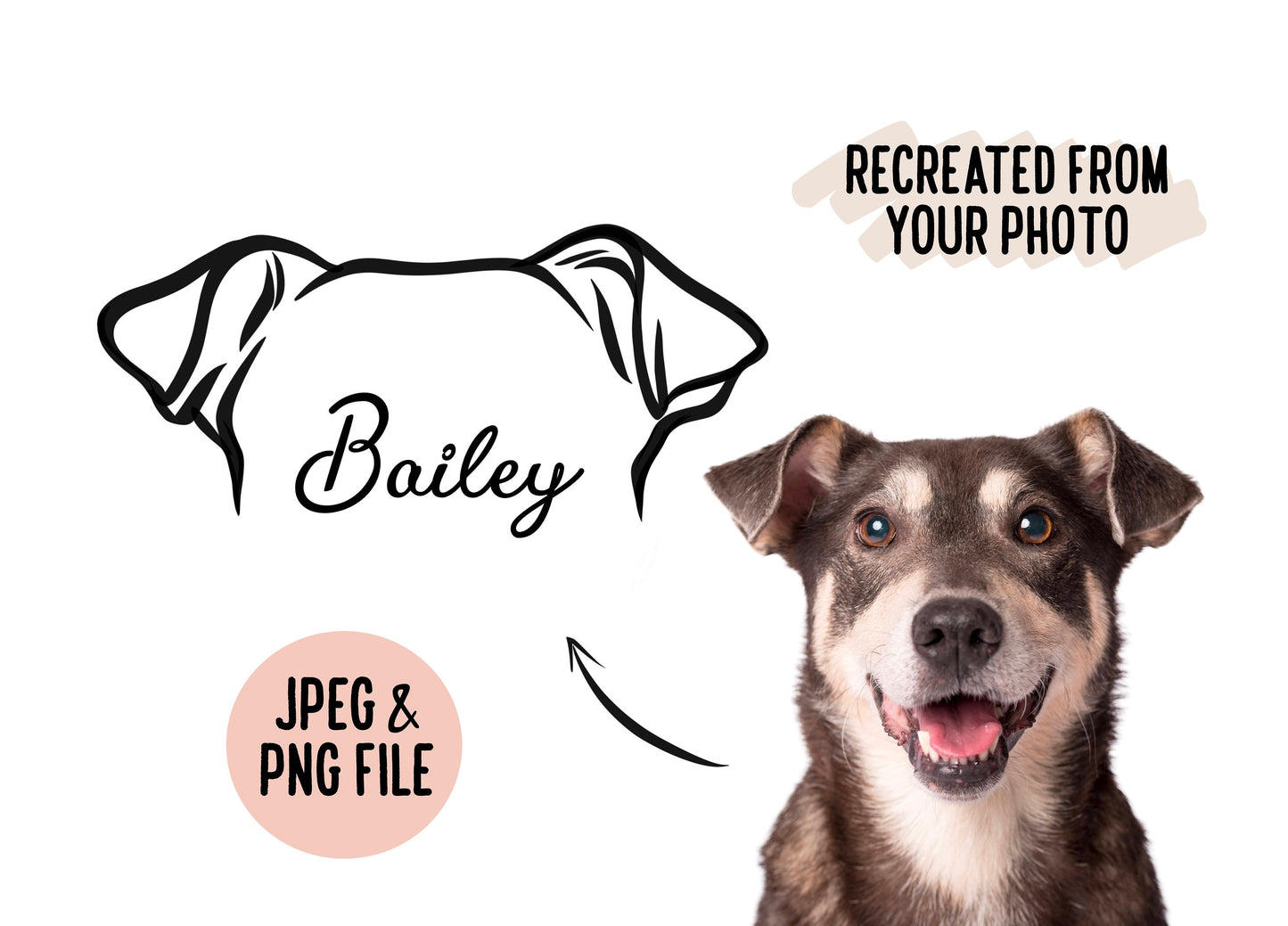 Outline Pet Ear Drawing/ Custom Dog Ear Line Portrait/ Minimalistic Dog Ears Digital Sketch/ Pet Memorial Tattoo Design Idea/ Pet Face Art