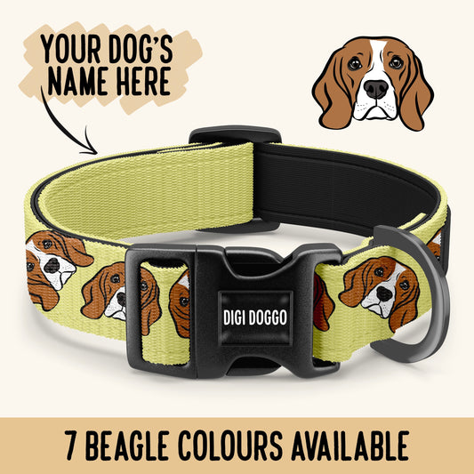 Beagle Dog Collar/ Customised Beagle Face Pattern Collar/ Pet Collar With Printed Name/ Beagle Mom Walking Gifts/ Present for Beagle Dad
