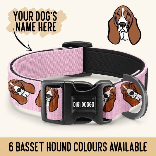 Basset Hound Collar/ Personalised Dog Illustration Face Pattern Collar/ Sublimation Print Dog Collar/ Dog Neck Collar/ Basset Hound Owner