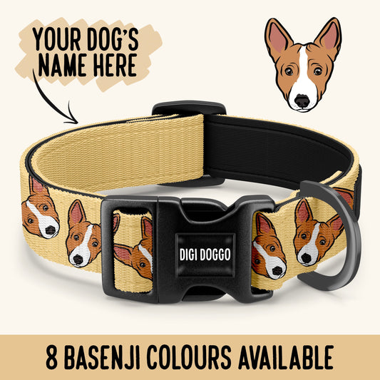 Basenji Dog Collar/ Customisable Basenji Neck Collar/ Personalised Pet Patterned Collar/ Dog Collar With Name/ Dog Accessory Collar/ Basenji