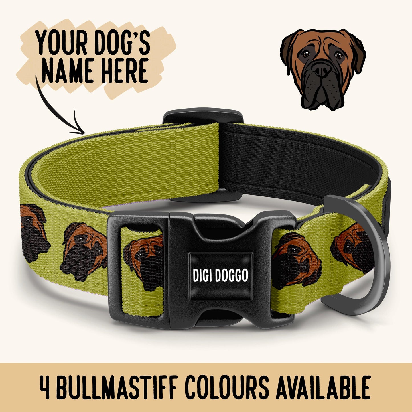 Bullmastiff Print Collar/ Personalised Bully Face Pattern Dog Collar/ Sublimation Dog Collar/ Large Dog Collar/ Cute Bullmastiff Owner Gift