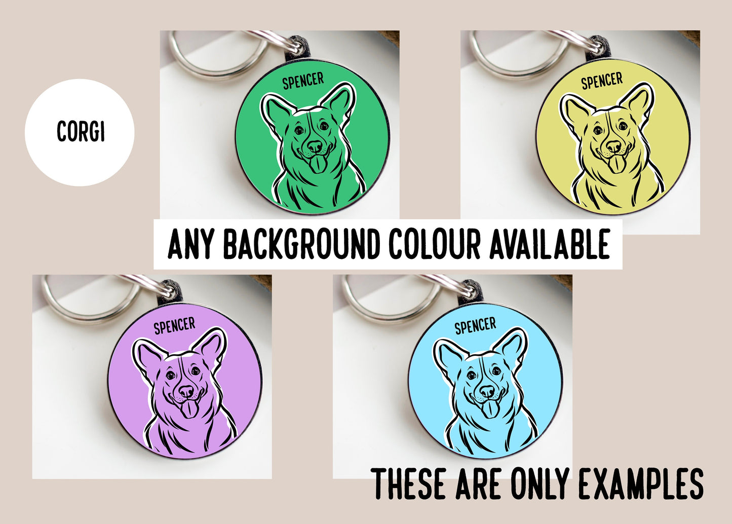Corgi Face Outline Dog Tag/ Custom Corgi ID Metal Tag/ Line Art Dog Tag/ Dog Breed Illustration Tag/ Corgi Microchip Collar Tag/ Corgi Owner