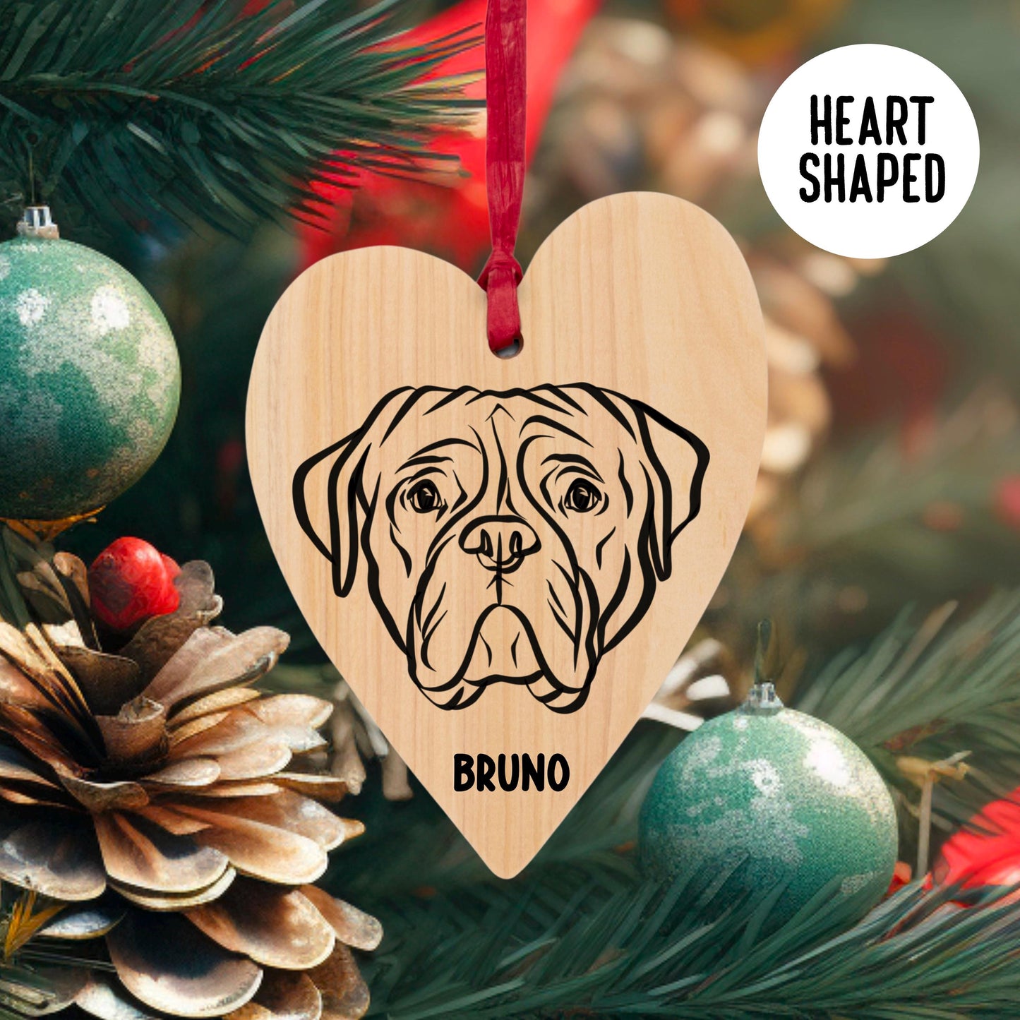 Dogue de Bordeaux Name Outline Art Festive Tree Decoration