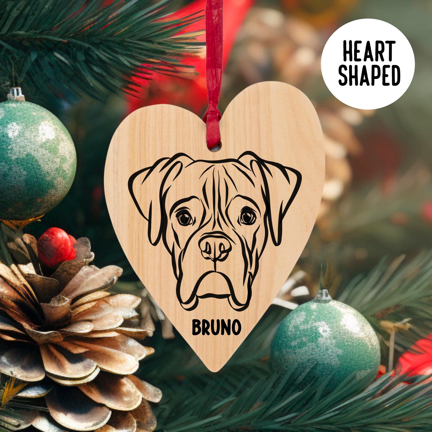 Boxer Dog Name Outline Art Tree Wooden Decoration