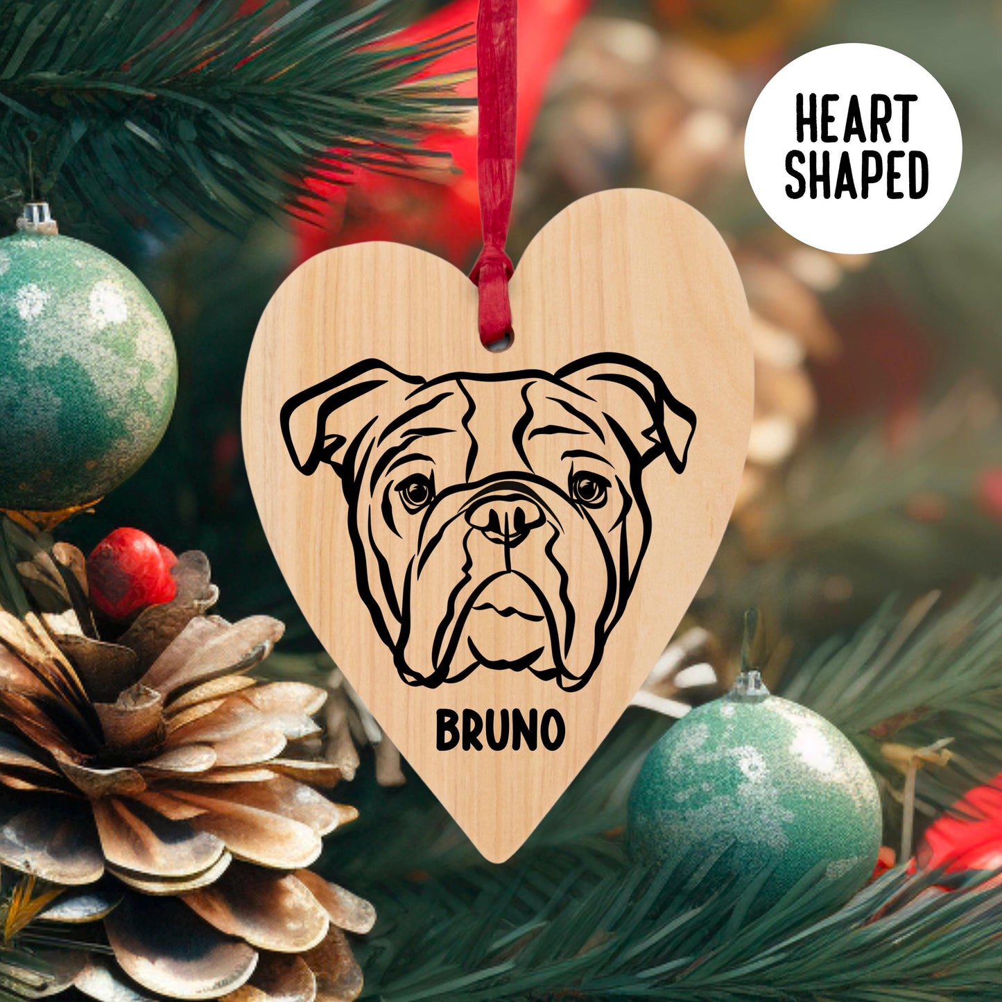 English Bulldog Christmas Wooden Ornament
