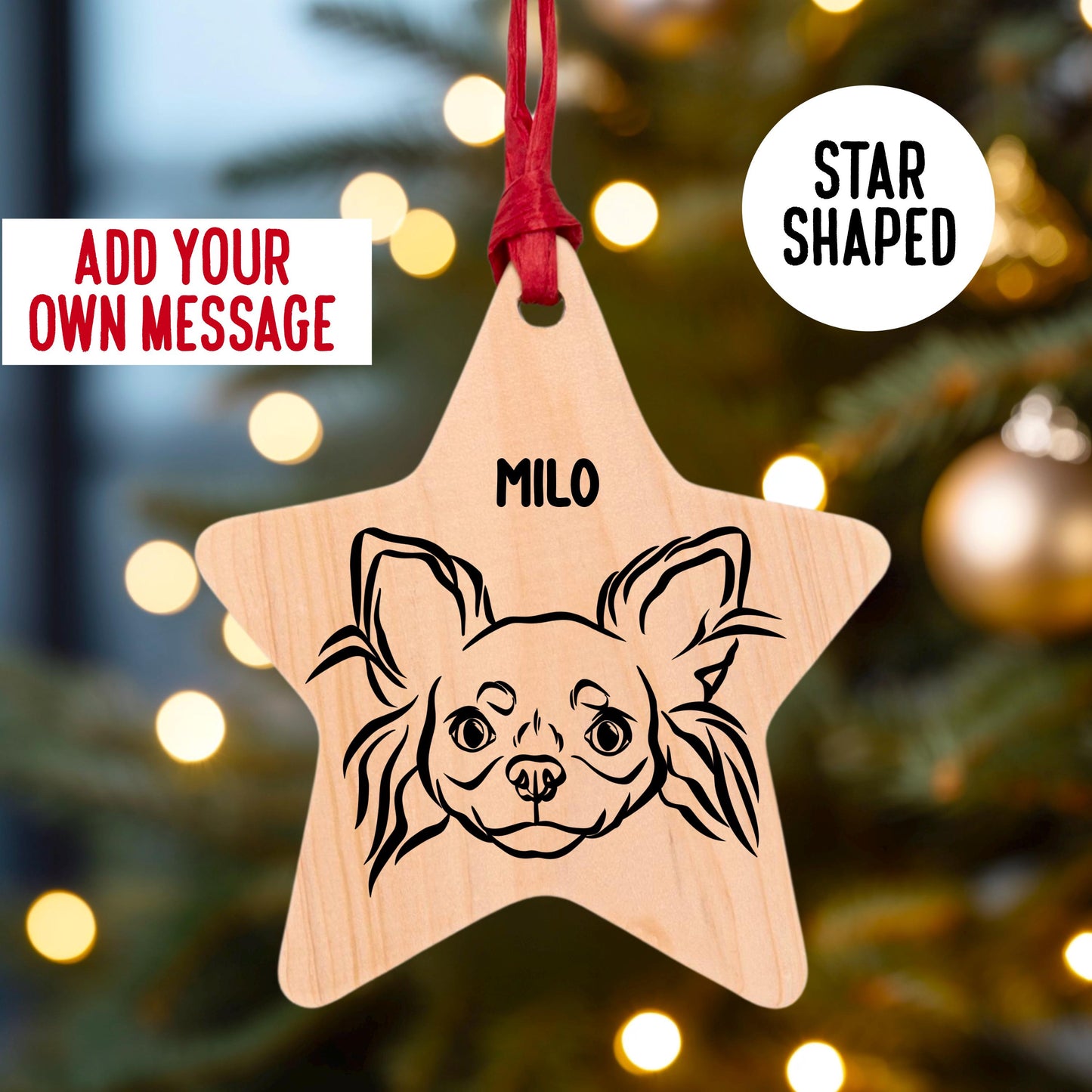 Long Haired Chihuahua Christmas Wooden Ornament