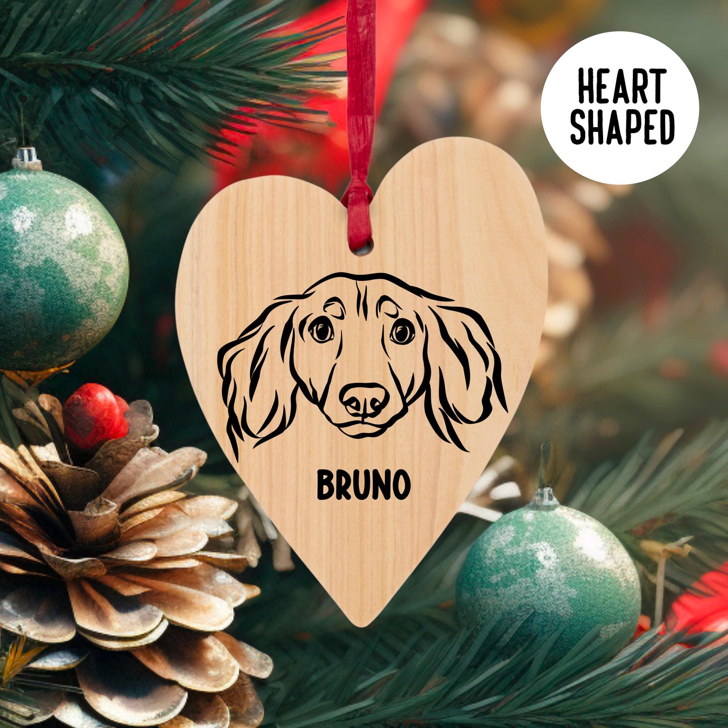 Long Haired Dachshund Christmas Wooden Ornament