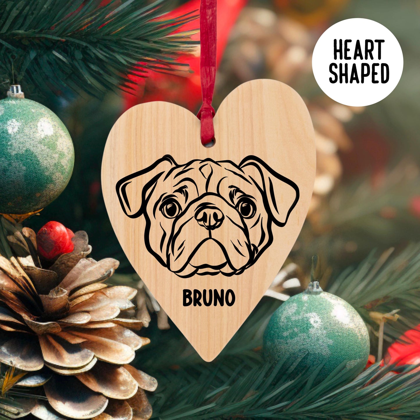 Pug Christmas Wooden Ornament