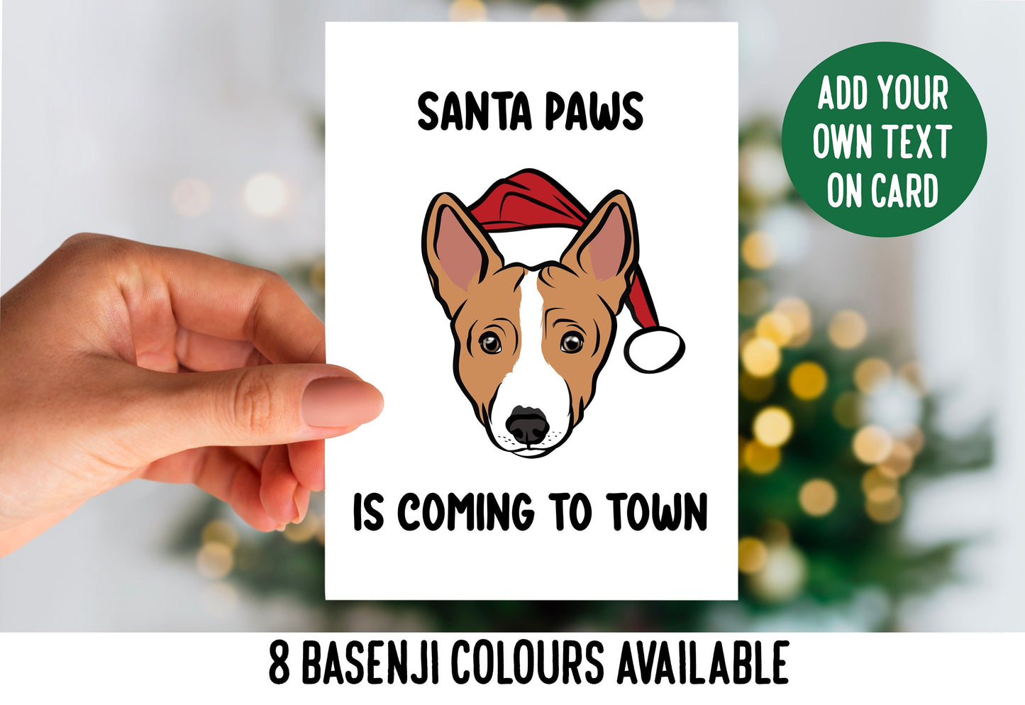 Basenji Christmas Card/ Personalised Dog Breed Portrait Greeting Card/ Festive Dog Owner Folded Card/ Basenji Customised Celebration Card