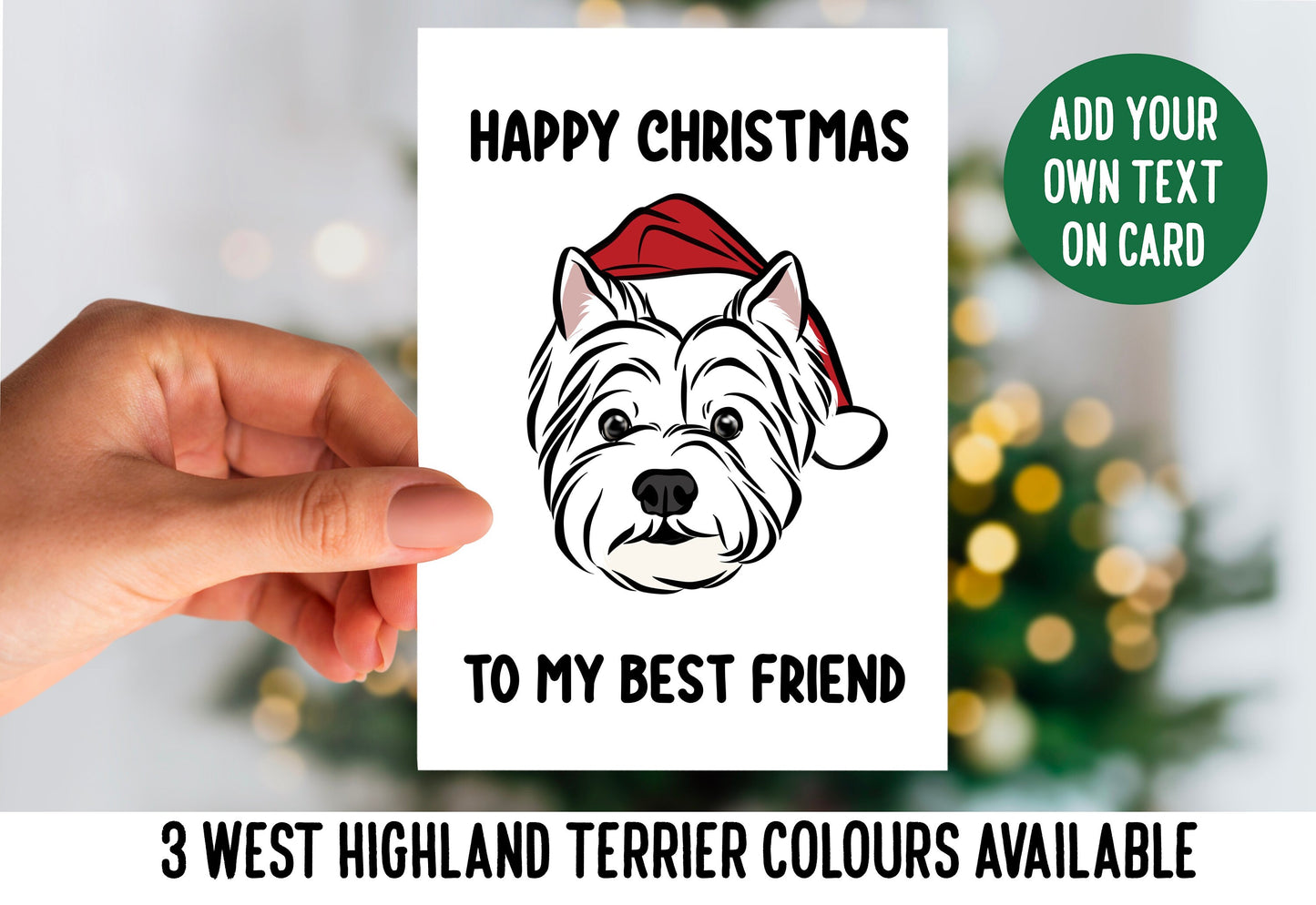 West Highland Terrier Christmas Card/ Custom Westie Face Greeting Card/ Festive Dog Portrait Card/ Personalised Message Dog Card/ Westie Art