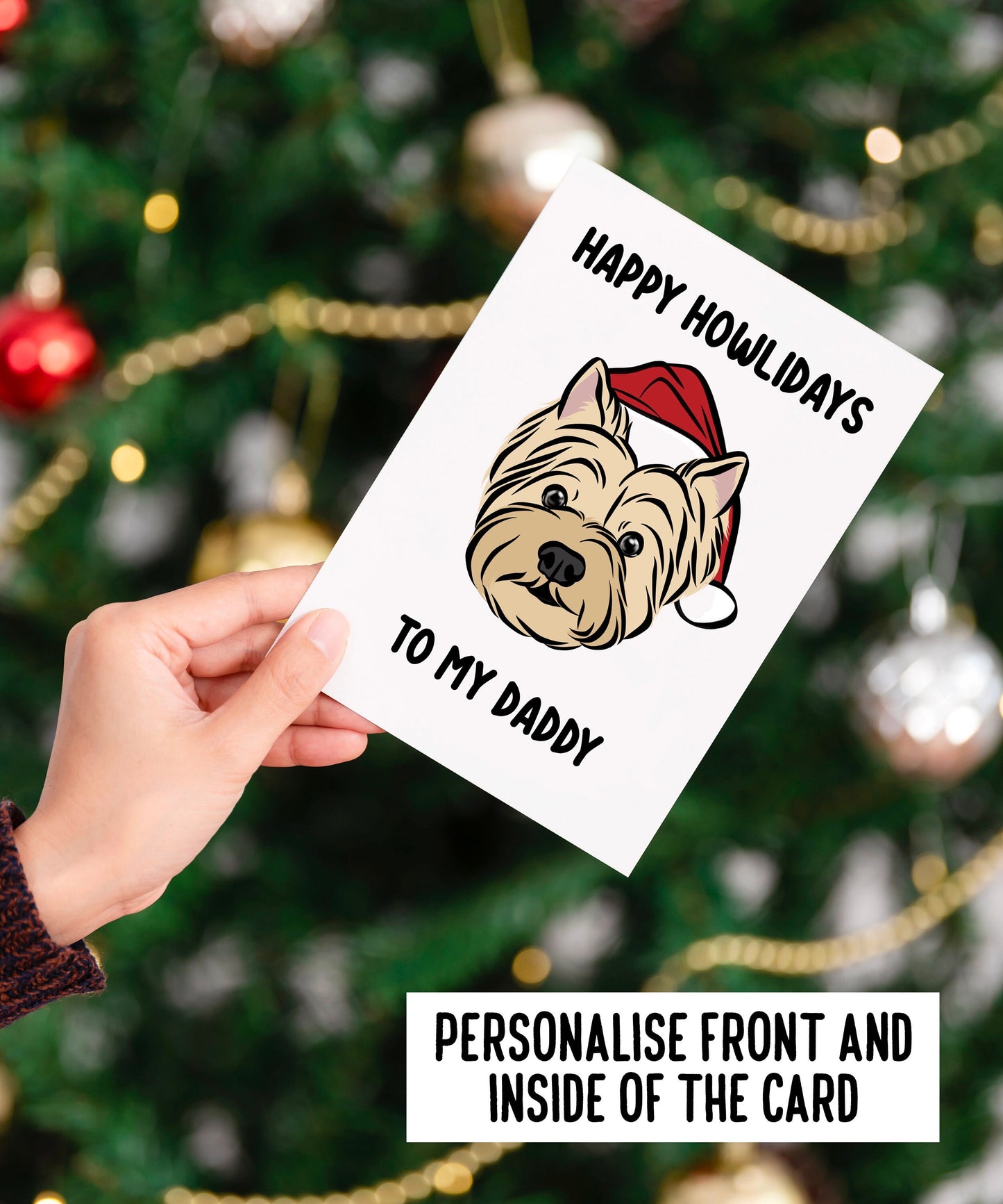 West Highland Terrier Christmas Card/ Custom Westie Face Greeting Card/ Festive Dog Portrait Card/ Personalised Message Dog Card/ Westie Art