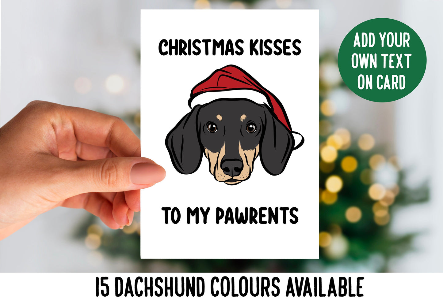 Dachshund Christmas Card/ Personalised Sausage Dog Merry Christmas Greeting Card/ Custom Dog Portrait Folded Card/ Cute Dachshund Owner Card