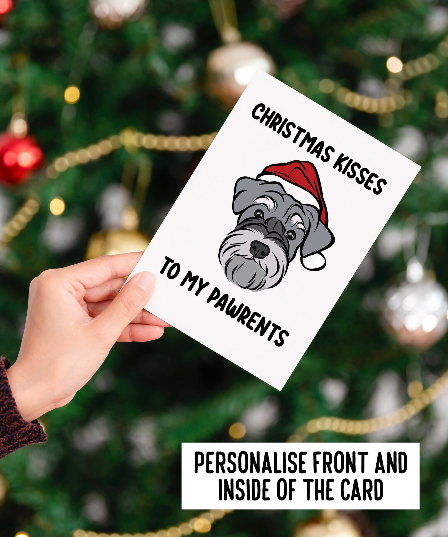 Miniature Schnauzer Christmas Card/ Custom Dog Illustration Greeting Card/ Pet Portrait Merry Christmas Card/ Cute Schnauzer Owner Card Gift