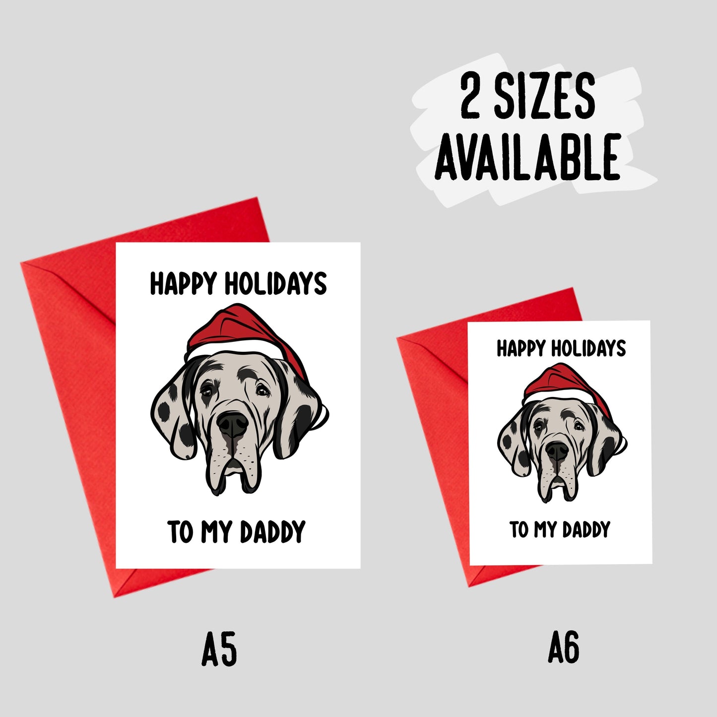 Great Dane Christmas Card/ Custom Dog Breed Portrait Card/ Merry Christmas Cartoon Pet Card/ Great Dane Owner Personalised Greeting Card
