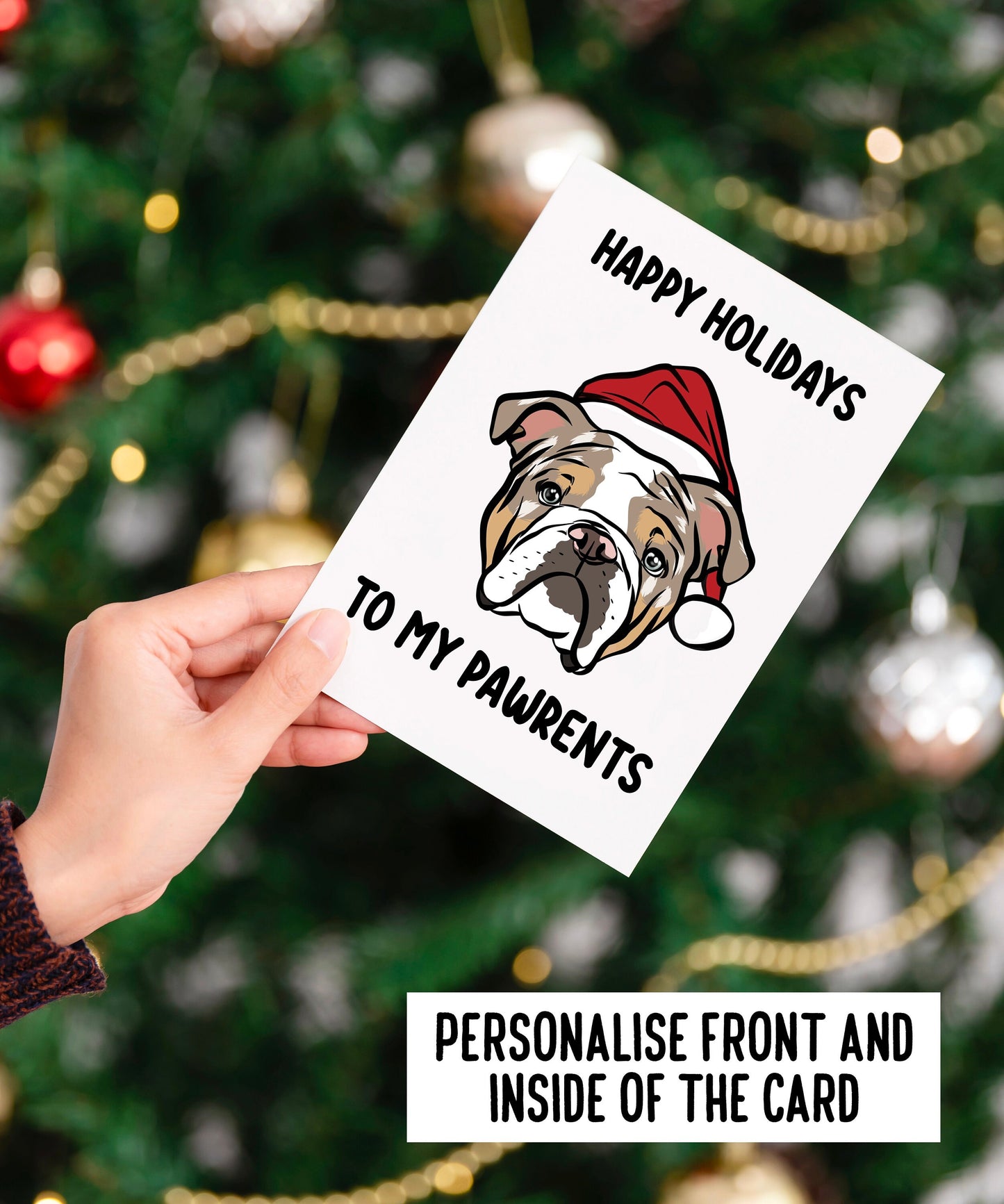 English Bulldog Christmas Card/ Bully Breed Personalised Dog Card/ Merry Christmas Dog Owner Greeting Card/ English Bulldog Owner Gift