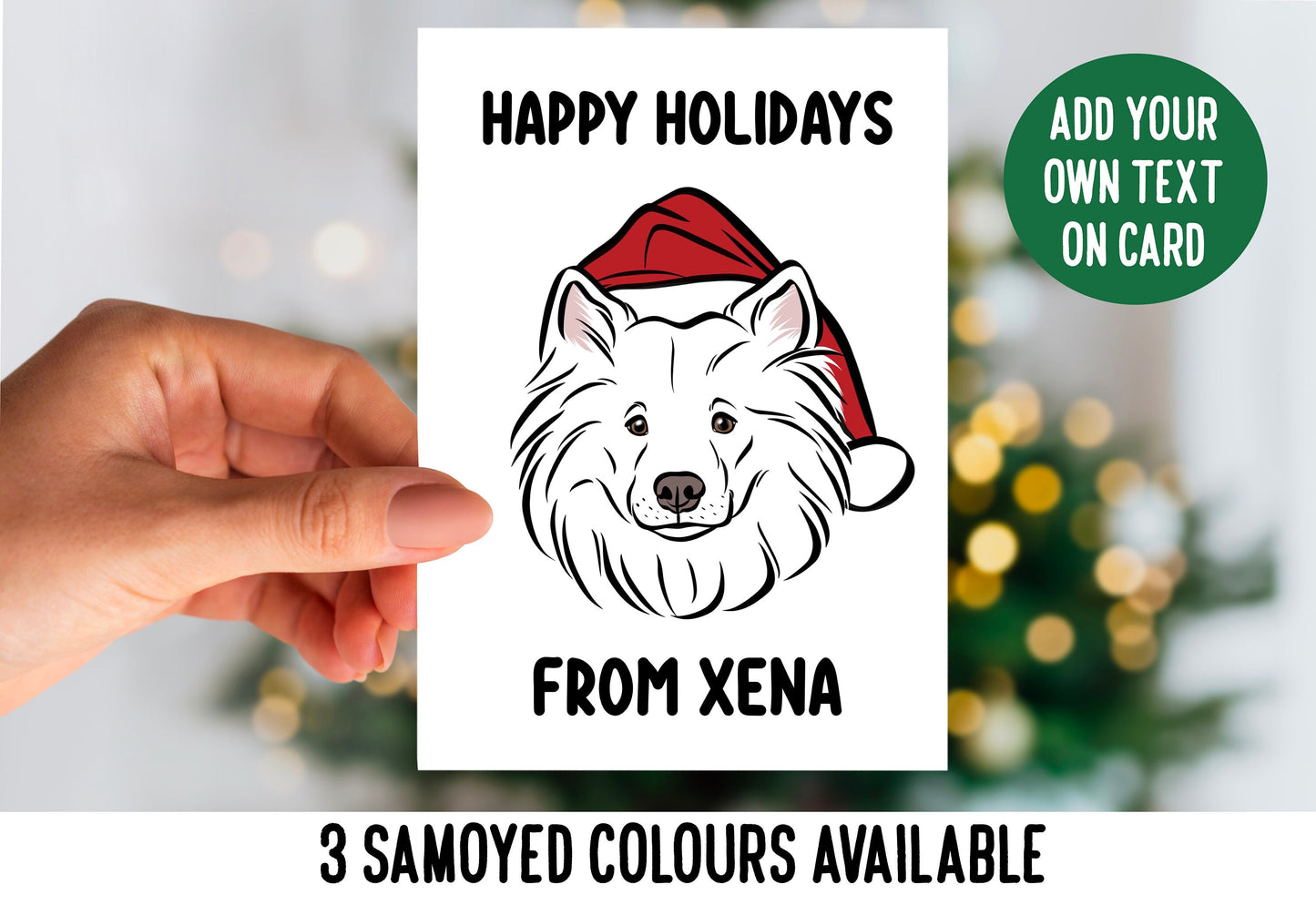 Samoyed Christmas Card/ Personalised Message Greeting Card/ Cute Samoyed Drawing Card/ Merry Christmas Celebration Dog Card/ Samoyed Owner