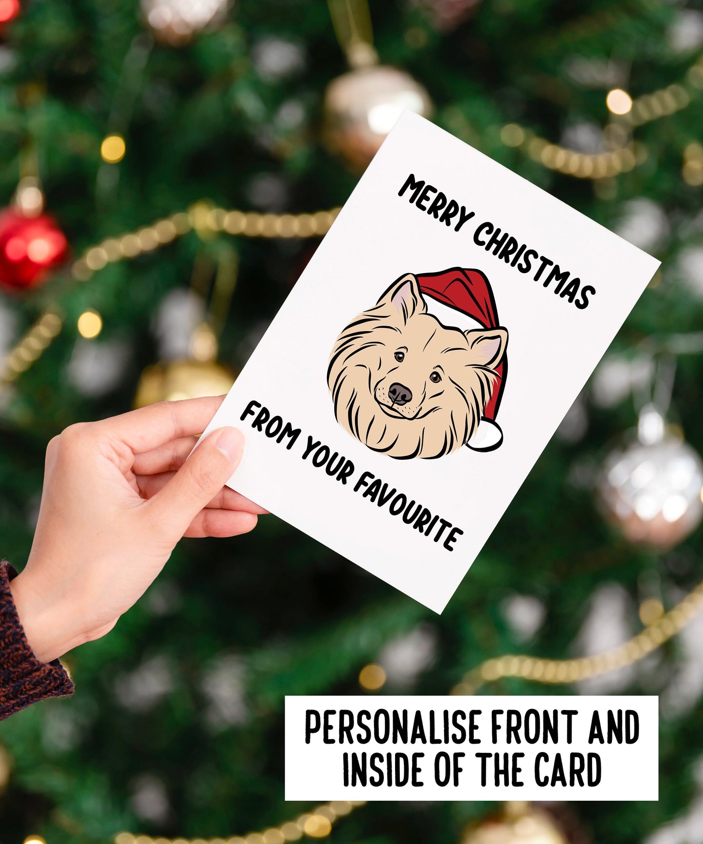 Samoyed Christmas Card/ Personalised Message Greeting Card/ Cute Samoyed Drawing Card/ Merry Christmas Celebration Dog Card/ Samoyed Owner
