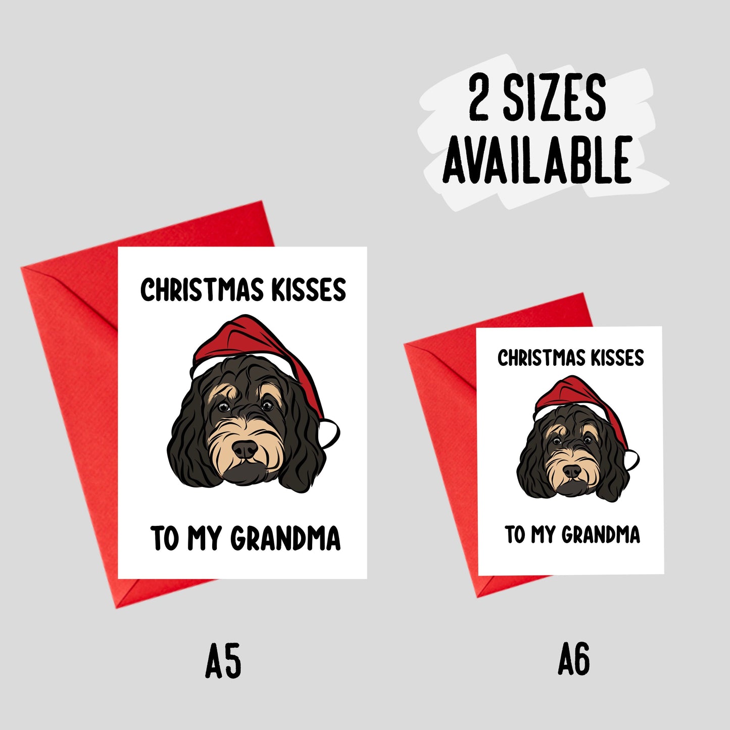 Cockapoo Face Christmas Card/ Customisable Message Dog Greeting Card/ Personalised Cockapoo Illustration Card/ Cockapoo Owner Festive Card