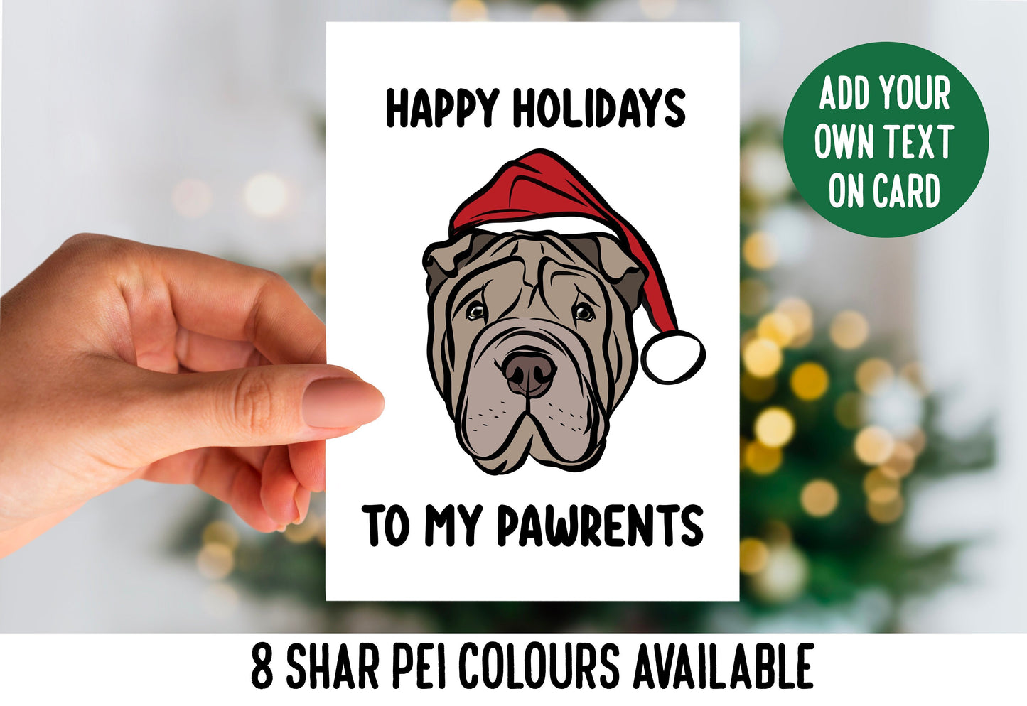 Shar Pei Merry Christmas Card/ Personalised Shar Pei Greeting Card/ Festive Dog Celebration Card/ Custom Shar Pei Owner Name Greeting Card