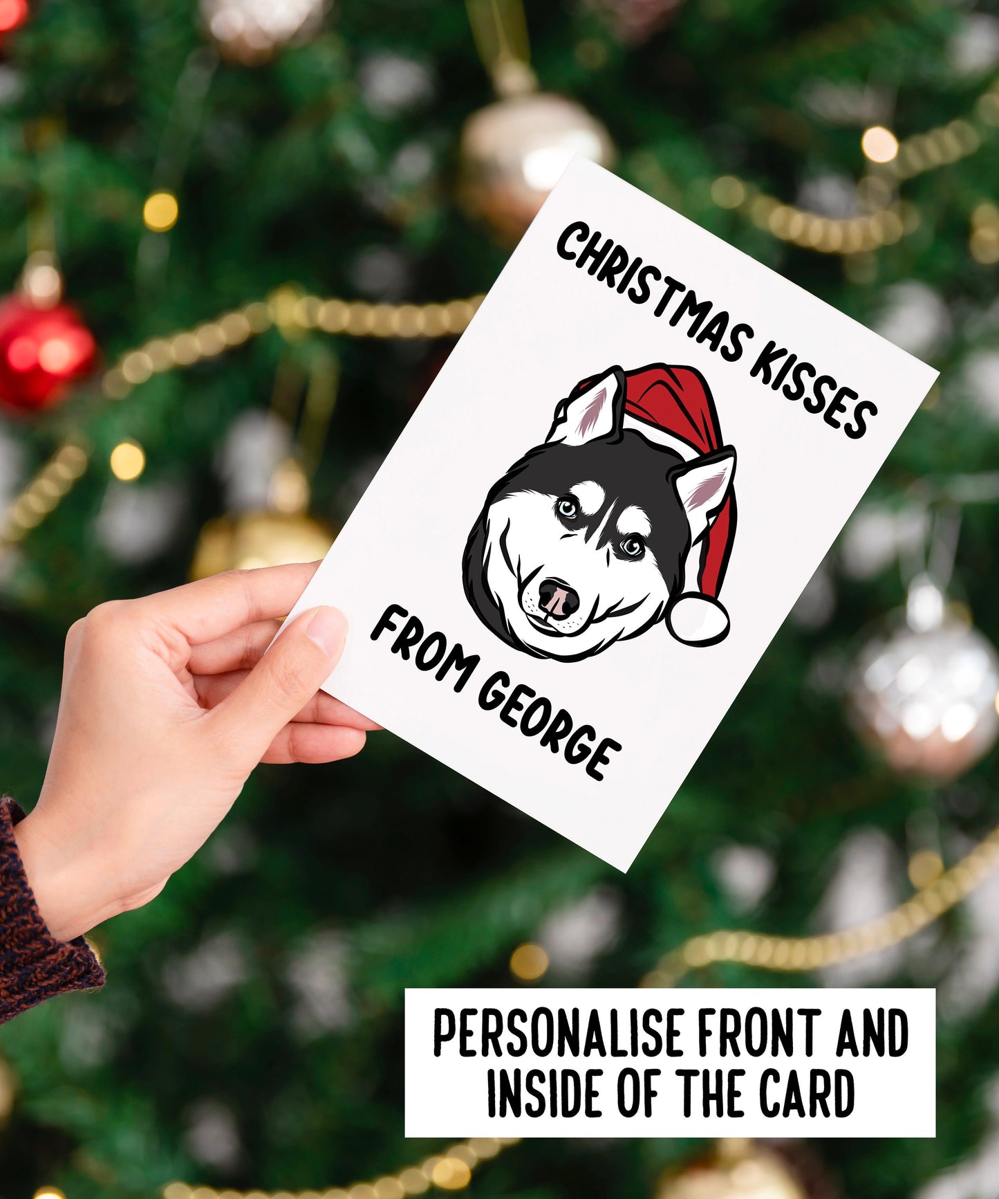 Siberian Husky Christmas Card Personalised Husky Face Greeting Card Santa Hat Dog Celebration Card Festive Husky Owner Merry Christmas Card