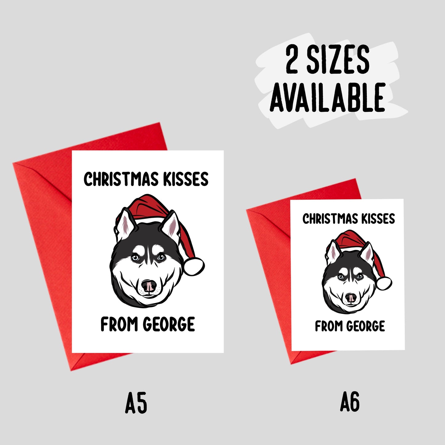 Siberian Husky Christmas Card Personalised Husky Face Greeting Card Santa Hat Dog Celebration Card Festive Husky Owner Merry Christmas Card