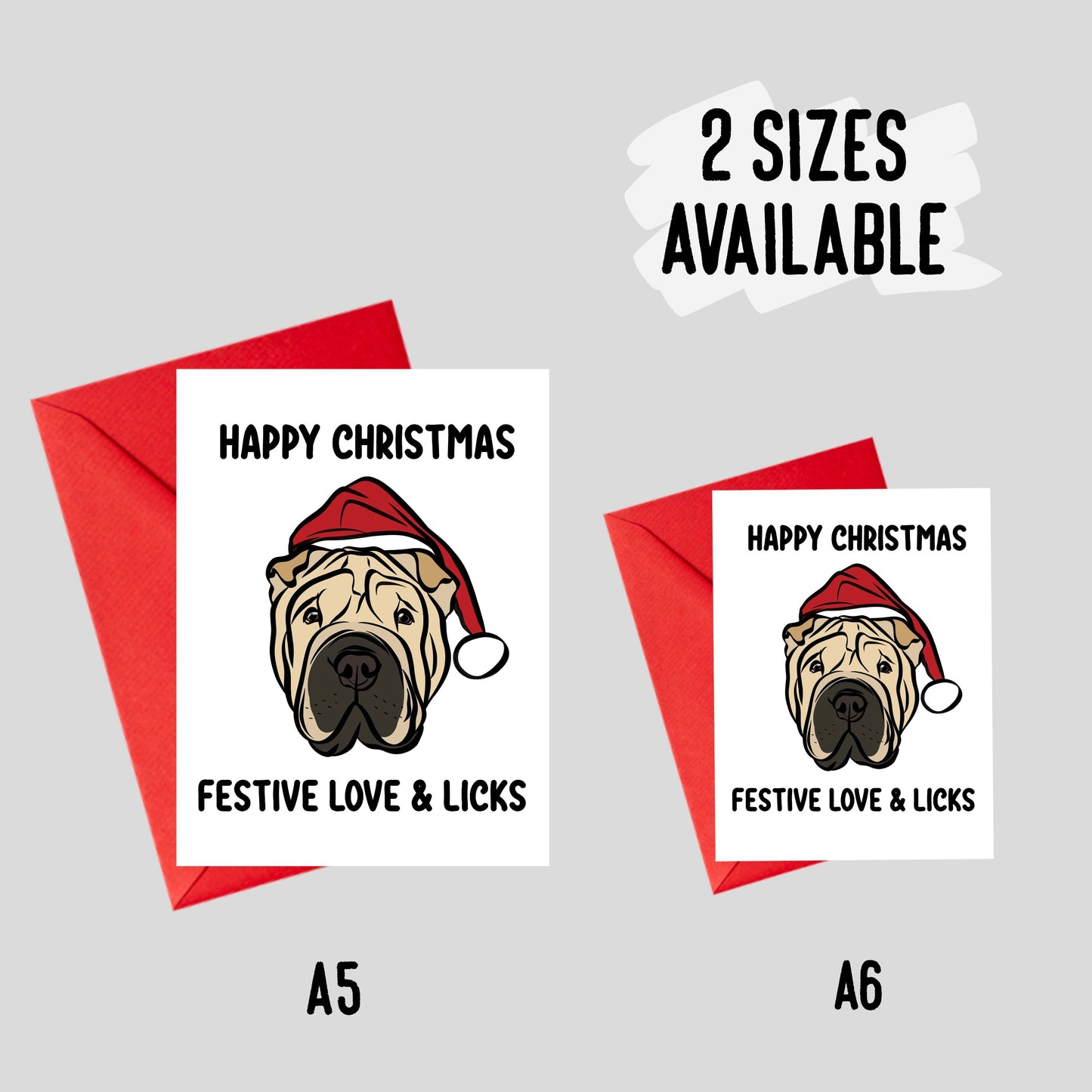 Shar Pei Merry Christmas Card/ Personalised Shar Pei Greeting Card/ Festive Dog Celebration Card/ Custom Shar Pei Owner Name Greeting Card