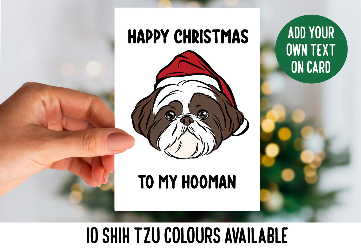 Shih Tzu Dog Christmas Card/ Customisable Message Dog Greeting Card/ Festive Shih Tzu Illustration Card/ Shop Tzu Owner Lover Card Gift