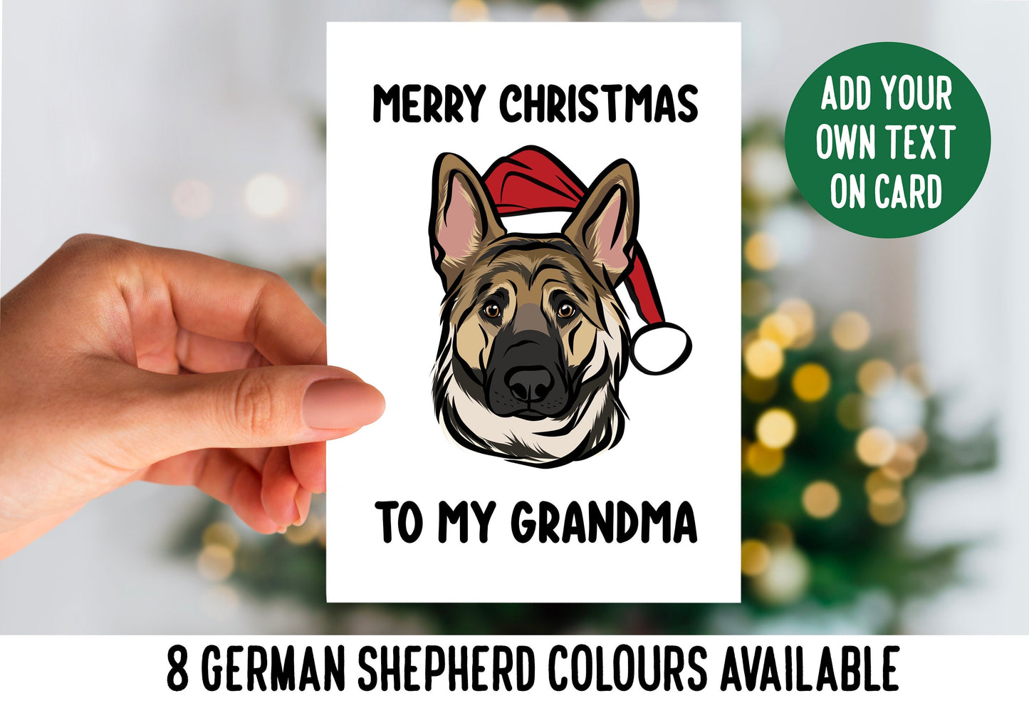 German Shepherd Christmas Card/ Festive German Shepherd Owner Card/ Personalised GSD Breed Greeting Card/ Dog Portrait Santa Hat Card Gift