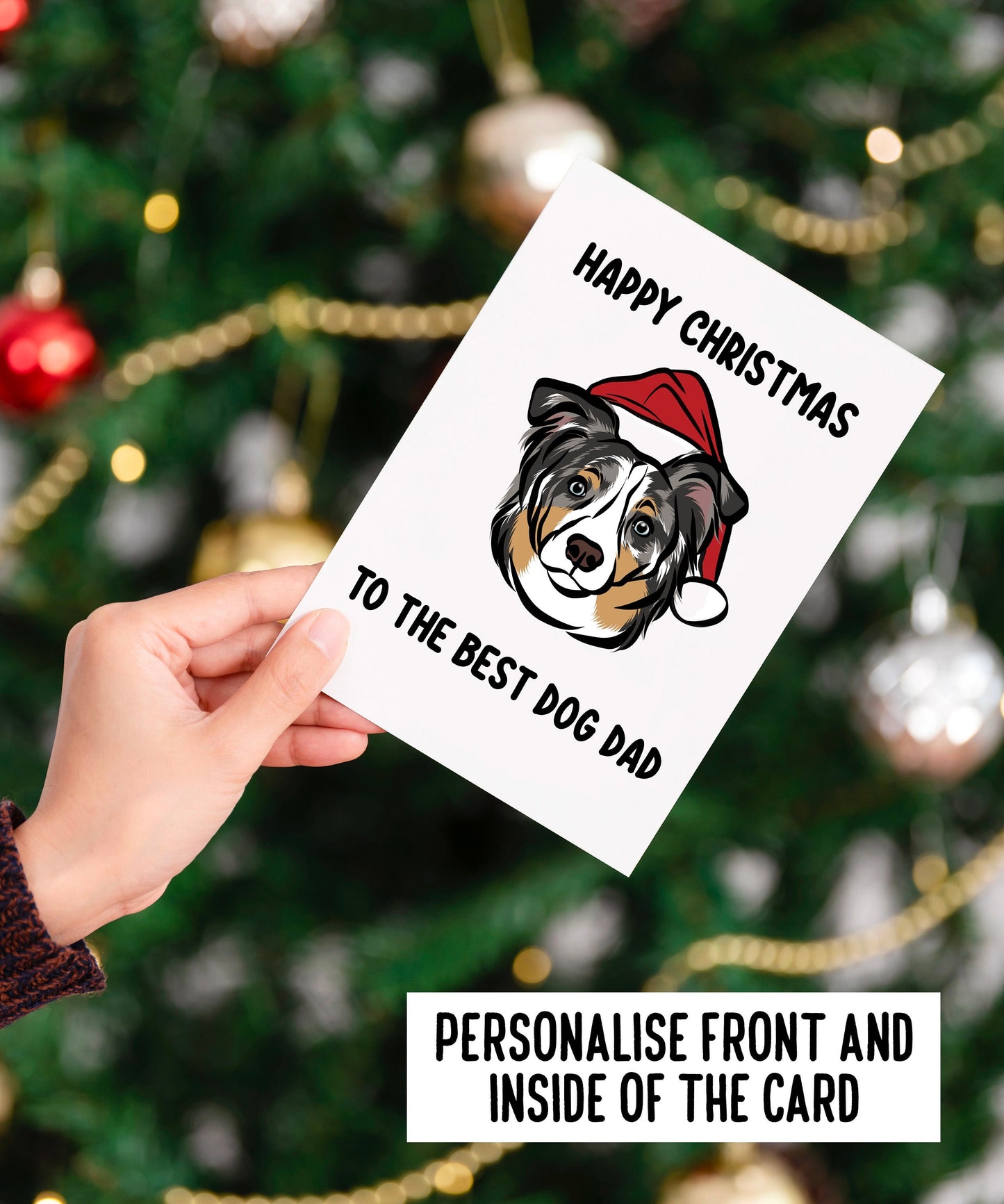 Border Collie Christmas Card/ Customisable Dog Breed Merry Christmas Card/ Border Collie Portrait Greeting Card/ Border Collie Owner Card