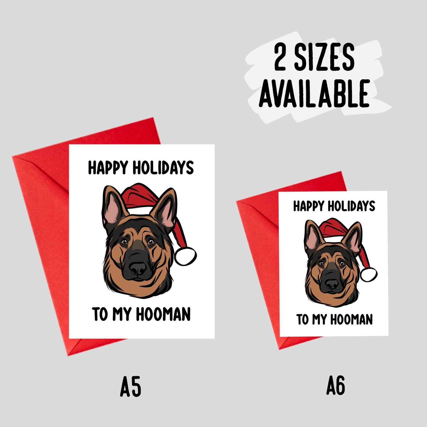 German Shepherd Christmas Card/ Festive German Shepherd Owner Card/ Personalised GSD Breed Greeting Card/ Dog Portrait Santa Hat Card Gift