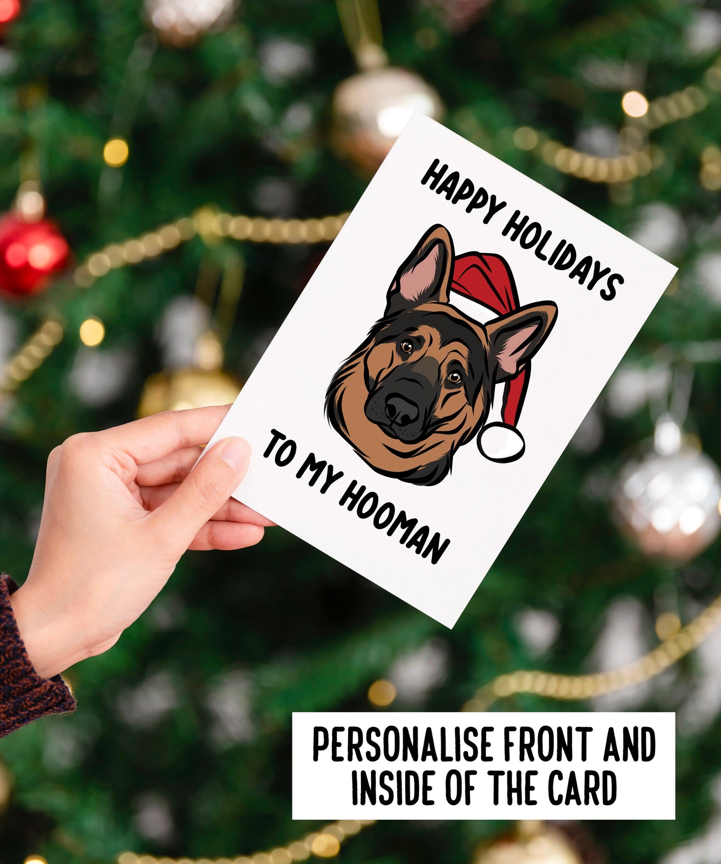 German Shepherd Christmas Card/ Festive German Shepherd Owner Card/ Personalised GSD Breed Greeting Card/ Dog Portrait Santa Hat Card Gift