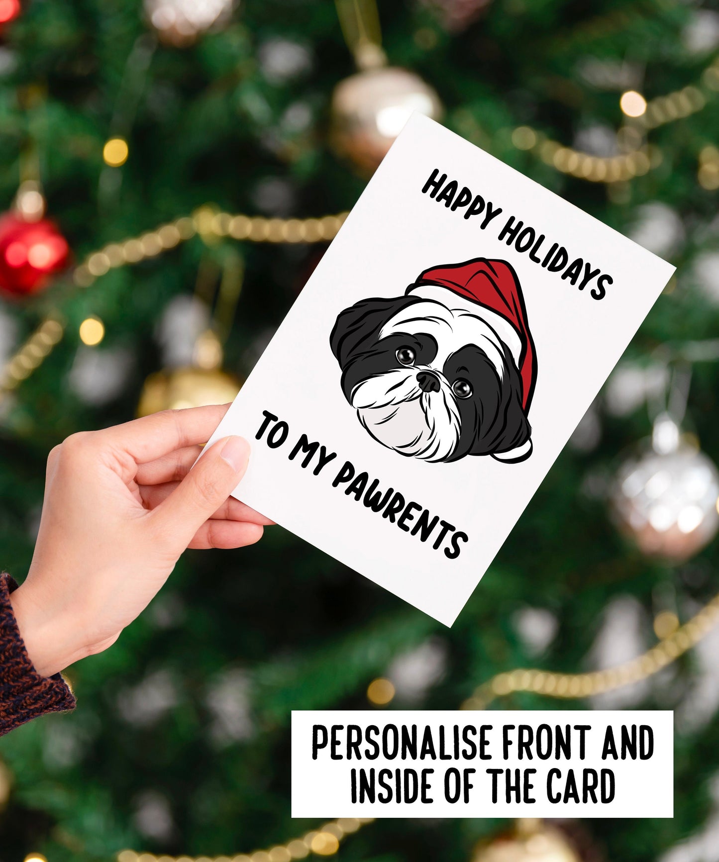 Shih Tzu Dog Christmas Card/ Customisable Message Dog Greeting Card/ Festive Shih Tzu Illustration Card/ Shop Tzu Owner Lover Card Gift