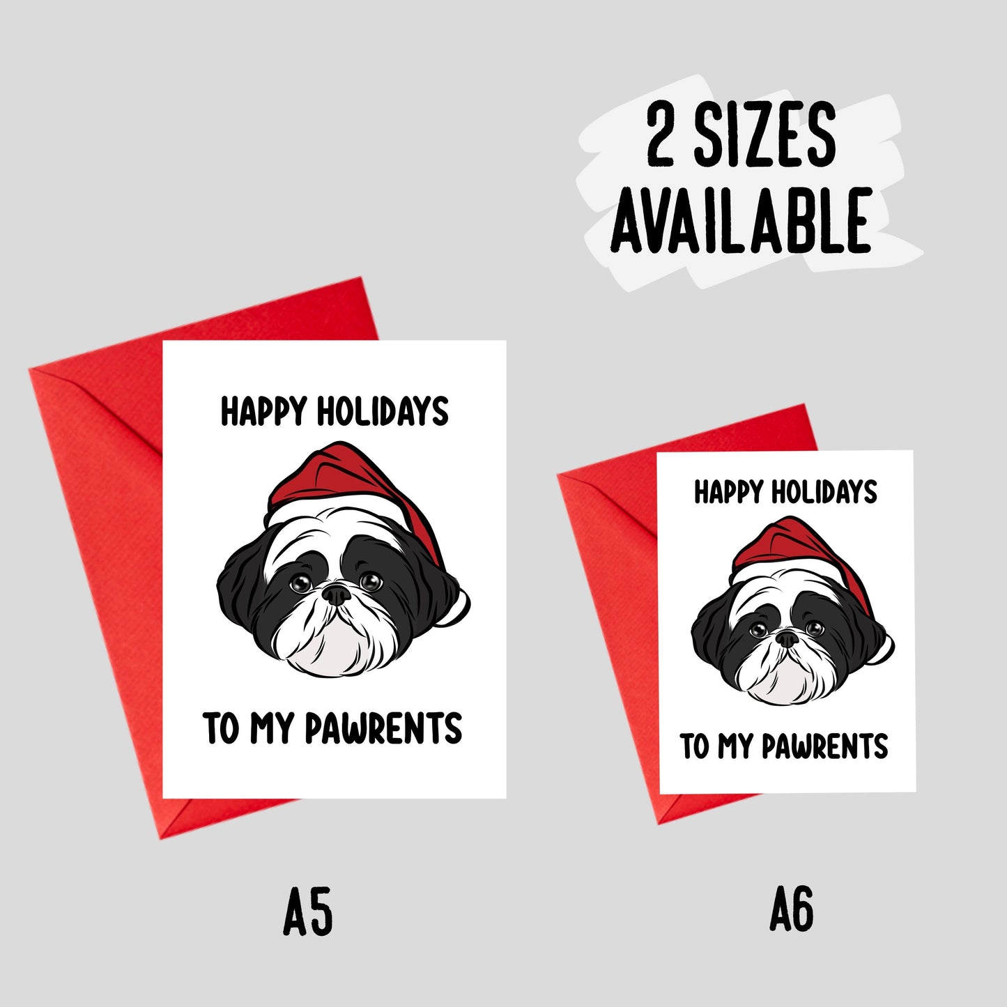 Shih Tzu Dog Christmas Card/ Customisable Message Dog Greeting Card/ Festive Shih Tzu Illustration Card/ Shop Tzu Owner Lover Card Gift