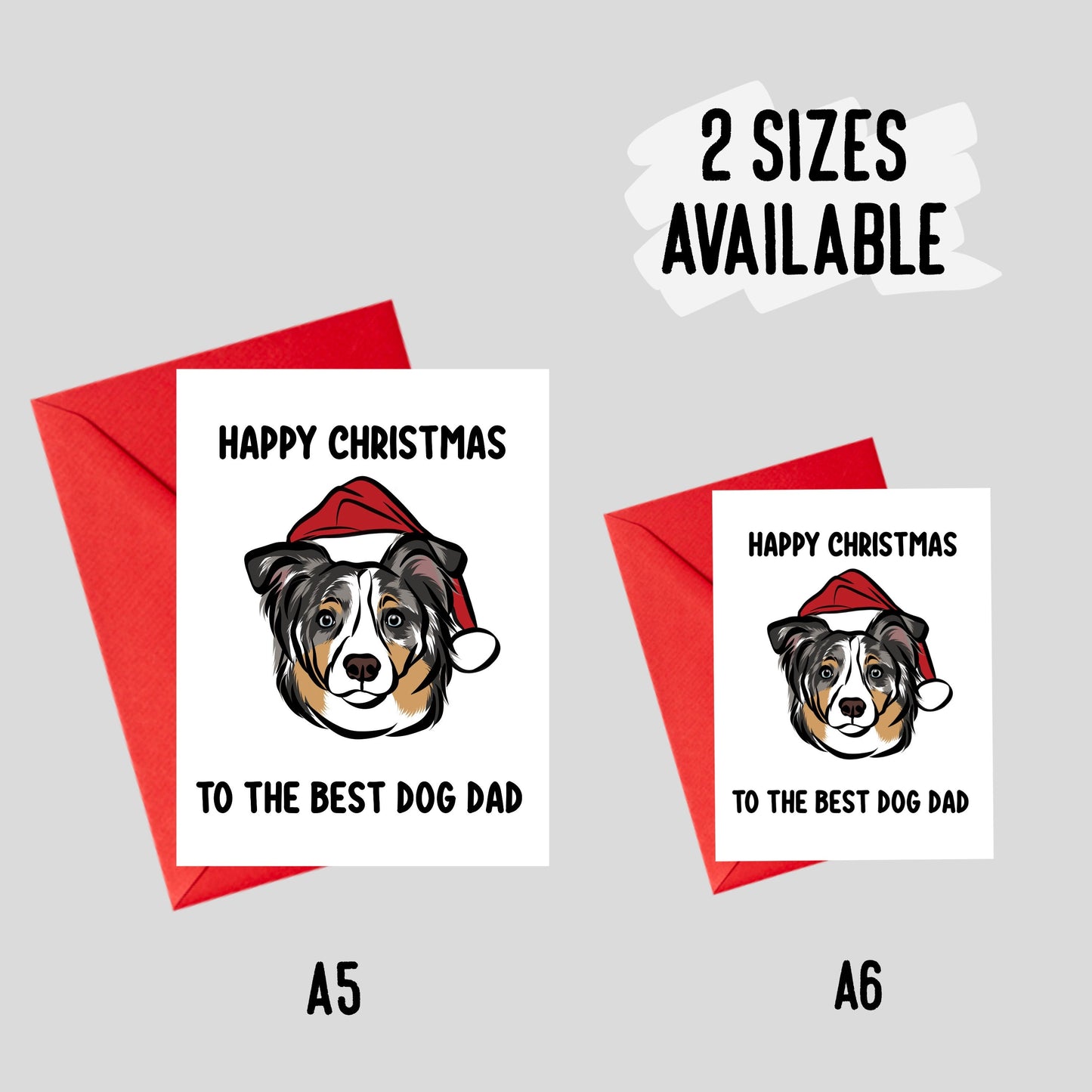 Border Collie Christmas Card/ Customisable Dog Breed Merry Christmas Card/ Border Collie Portrait Greeting Card/ Border Collie Owner Card