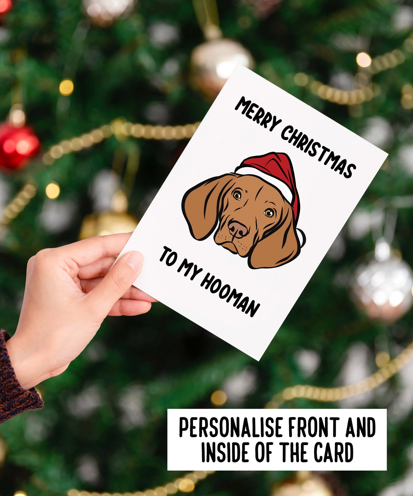 Hungarian Vizsla Greeting Card/ Custom Dog Owner Merry Christmas Card/ Personalised Dog Breed Face Card/ Vizsla Lover Christmas Folded Card