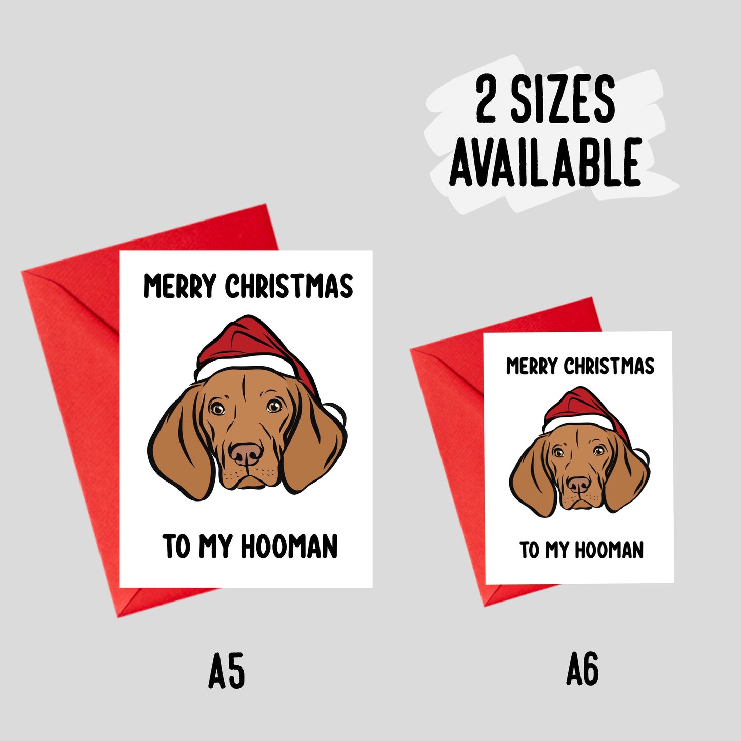 Hungarian Vizsla Greeting Card/ Custom Dog Owner Merry Christmas Card/ Personalised Dog Breed Face Card/ Vizsla Lover Christmas Folded Card
