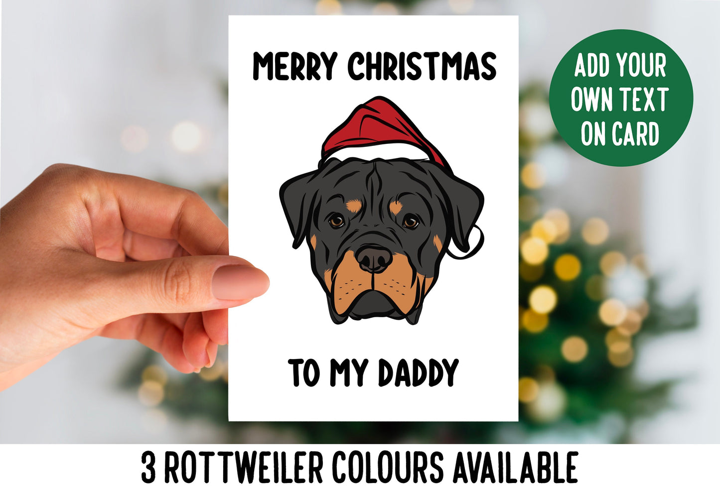 Rottweiler Christmas Card/ Customised Rottweiler Dog Breed Greeting Card/ Rottie Lover Festive Card/ Rottweiler Dog Owner Personalised Card