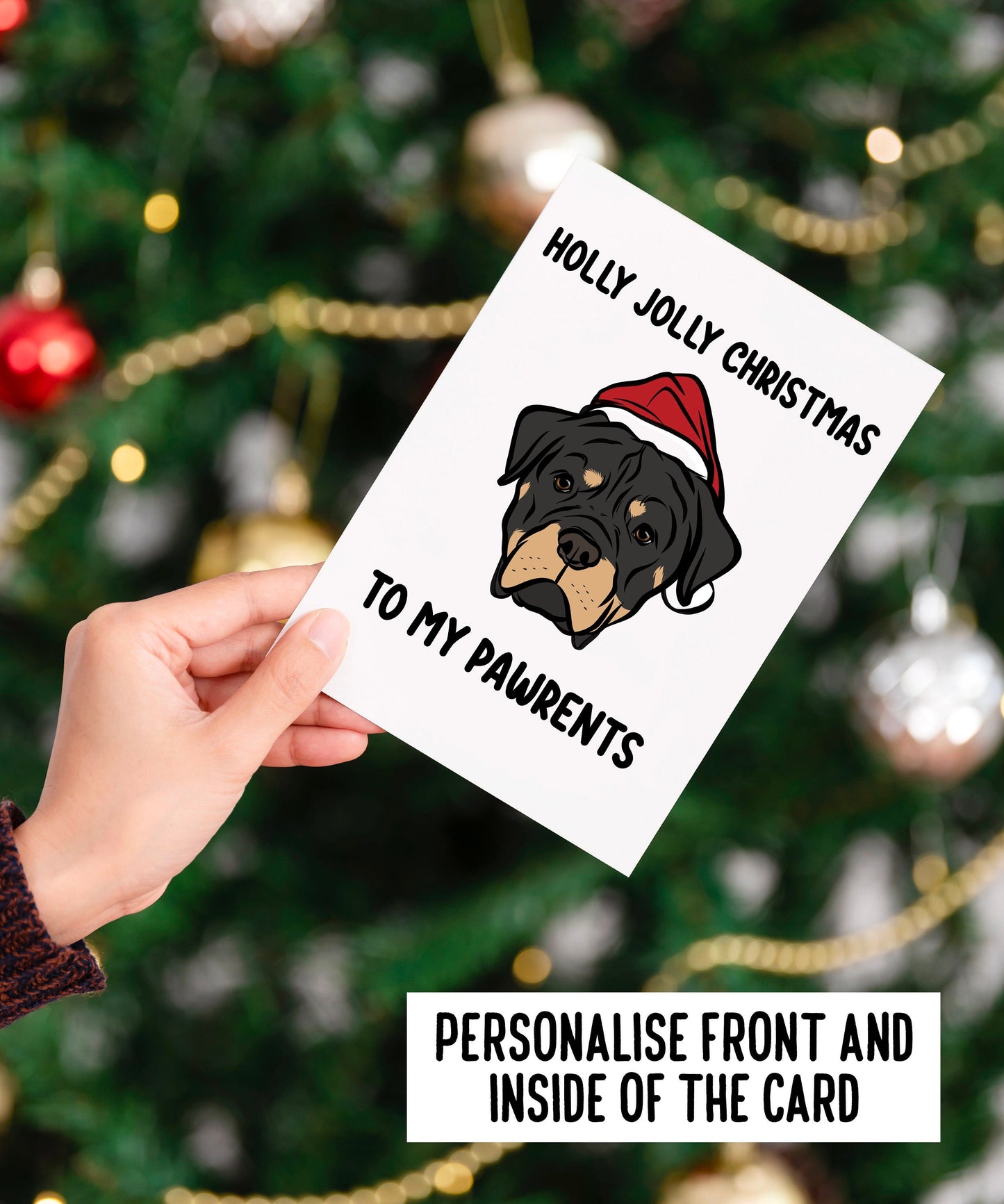 Rottweiler Christmas Card/ Customised Rottweiler Dog Breed Greeting Card/ Rottie Lover Festive Card/ Rottweiler Dog Owner Personalised Card
