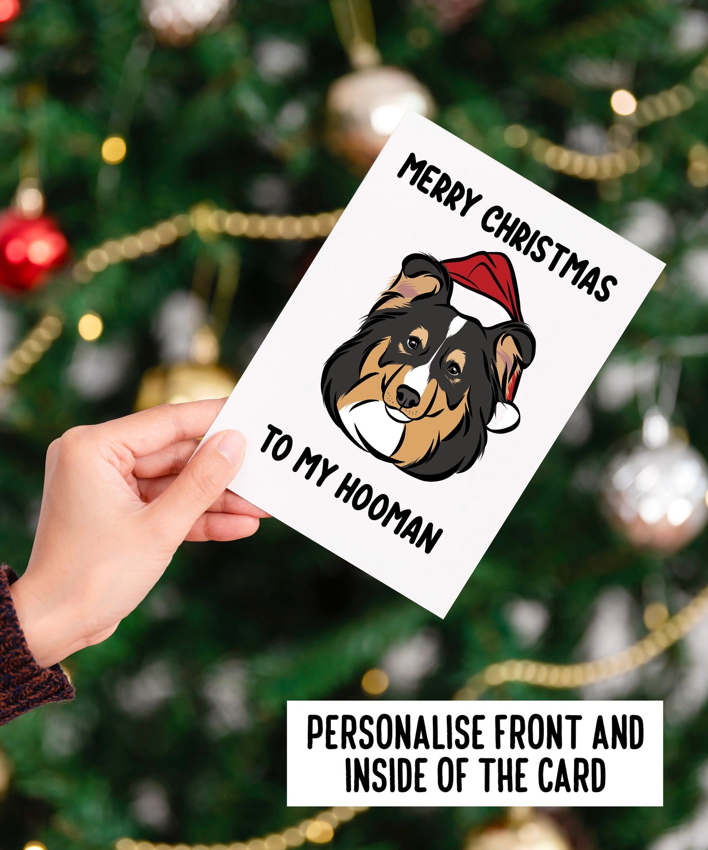Sheltie Dog Christmas Card/ Customisable Dog Breed Festive Greeting Card/ Shetland Sheepdog Personalised Card/ Merry Christmas Dog Card