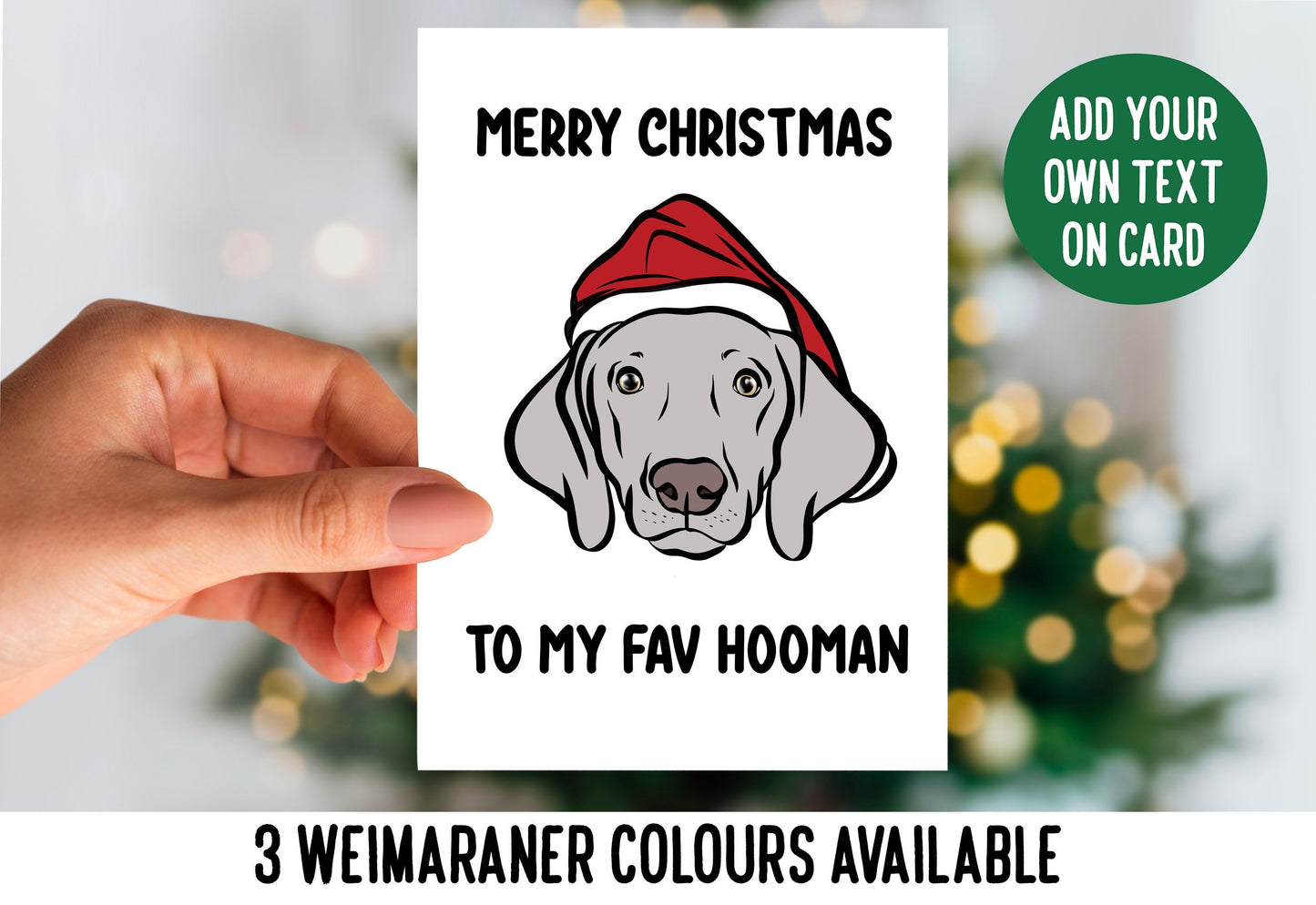 Weimaraner Christmas Card/ Personalised Dog Breed Festive Card/ Weimaraner Face Greeting Card/ Custom Dog Portrait Merry Christmas Card