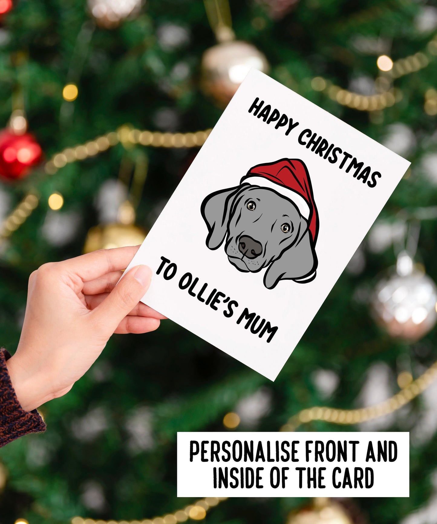 Weimaraner Christmas Card/ Personalised Dog Breed Festive Card/ Weimaraner Face Greeting Card/ Custom Dog Portrait Merry Christmas Card