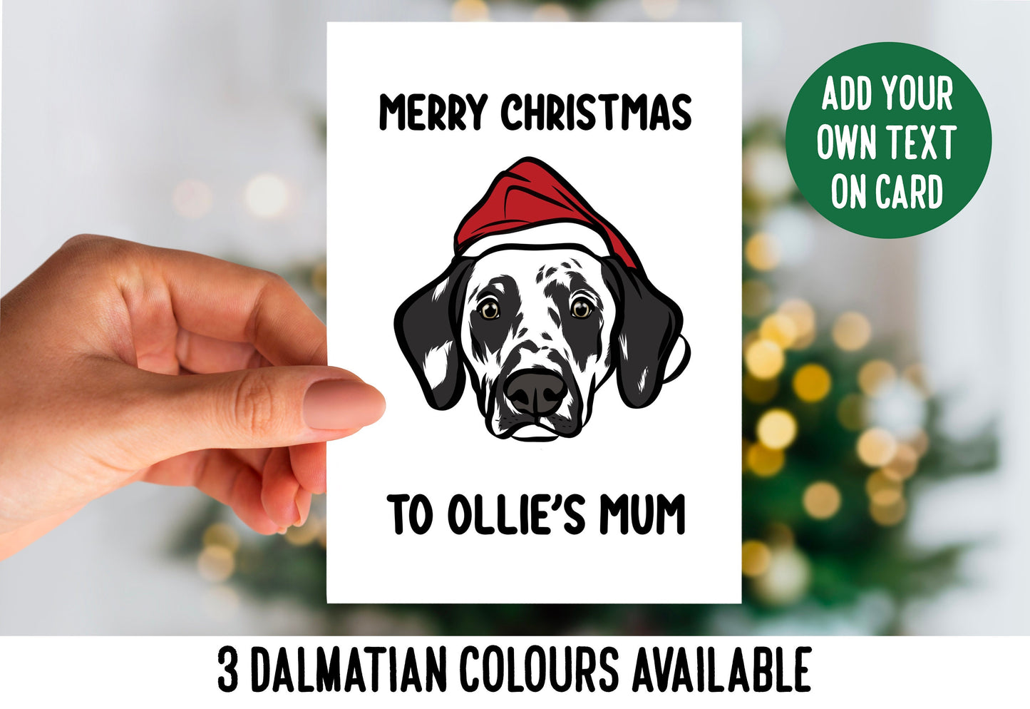 Dalmatian Christmas Card/ Personalised Dalmatian Face Greeting Card/ Dog Breed Illustration Card/ Customisable Message Card/ Dalmatian Gifts