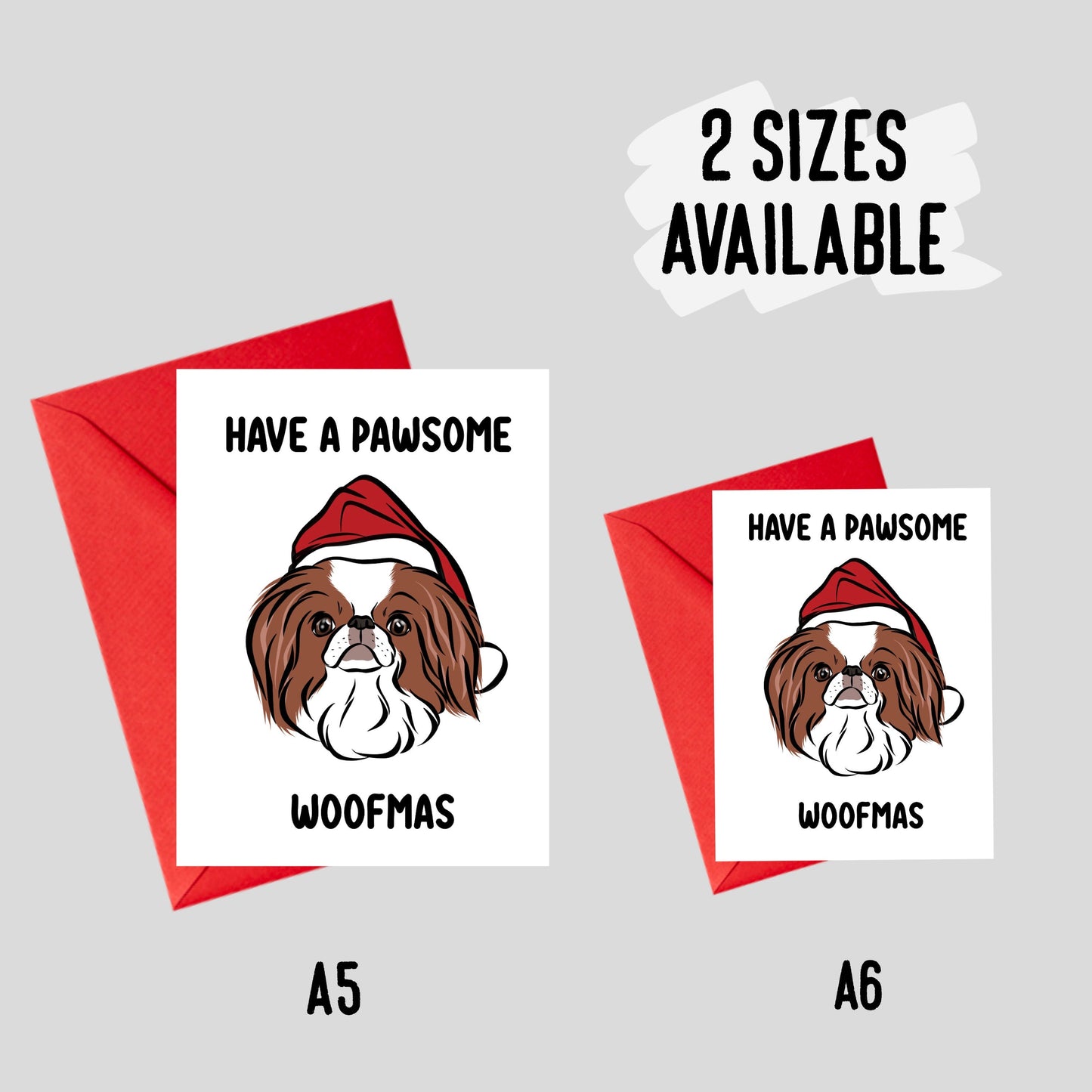 Japanese Chin Christmas Card/ Customised Small Dog Breed Greeting Card/ Japanese Spaniel Cute Festive Card/ Dog Owner Personalised Card
