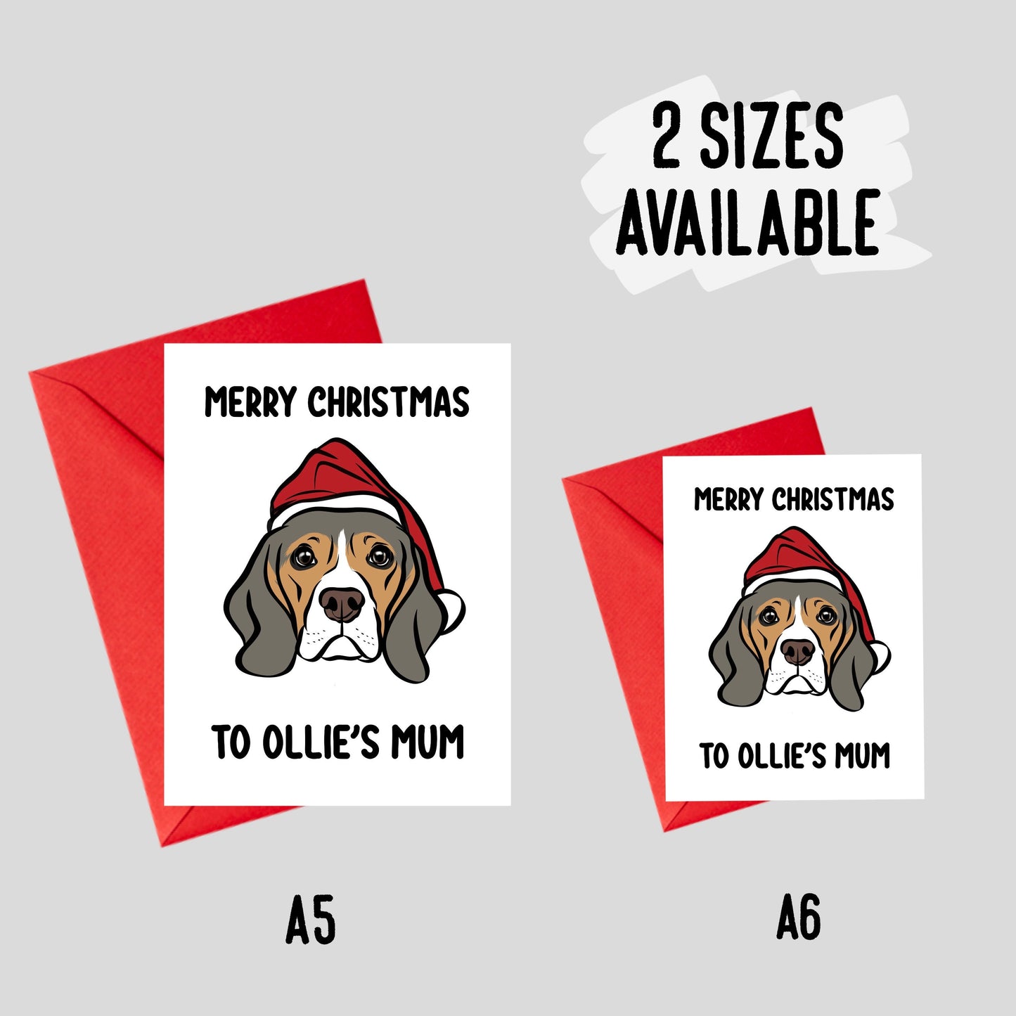 Beagle Christmas Card/ Dog Breed Greeting Card Design/ Personalised Beagle Face Merry Christmas Card/ Custom Beagle Owner Festive Card Gift