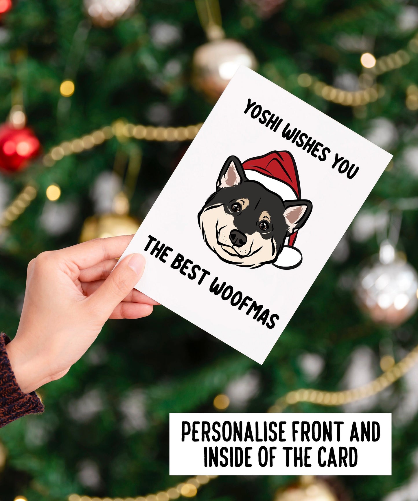 Shiba Inu Christmas Card/ Personalised Dog Face Greeting Card/ Pet Portrait Custom Folded Card/ Shiba Inu Owner Festive Greeting Card Gift
