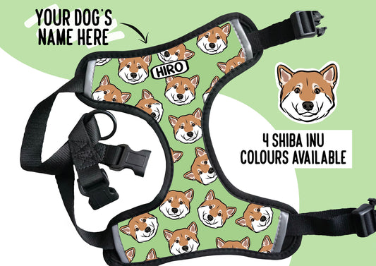 Shiba Inu Face Harness Personalised Shiba Inu Name Harness Custom Brushwood Dog Harness Cute Dog Adjustable Harness Shiba Inu Owner Gifts