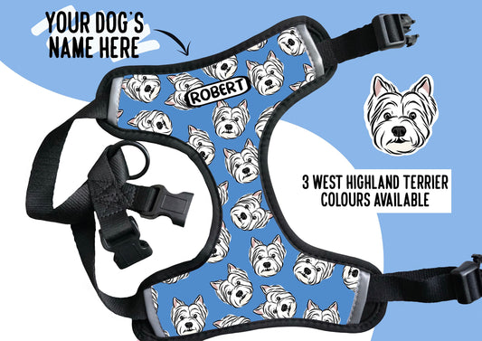 West Highland Terrier Harness Personalised Westie Face Pattern Harness Custom Dog Step In Harness for Westie Owner Cute Westie Gift Idea