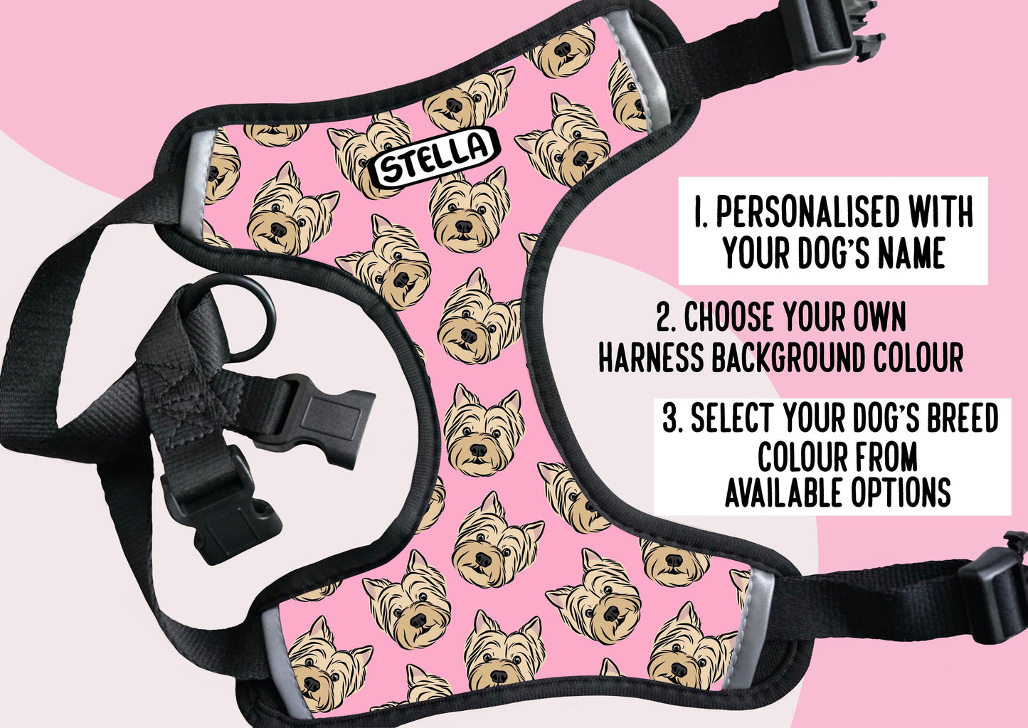 West Highland Terrier Harness Personalised Westie Face Pattern Harness Custom Dog Step In Harness for Westie Owner Cute Westie Gift Idea